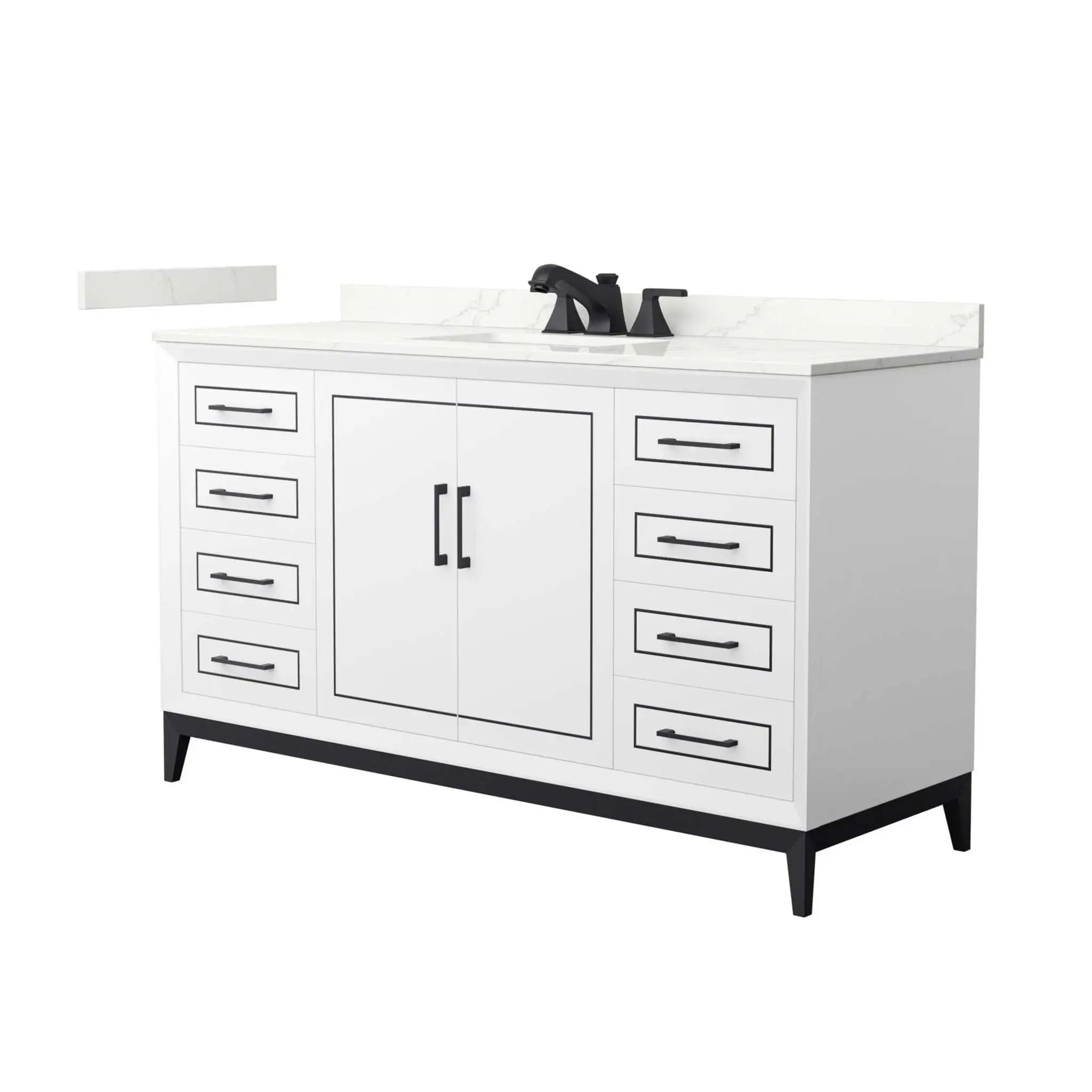 60" Marlena Single Bathroom Vanity in White with Matte Black Trim by Wyndham