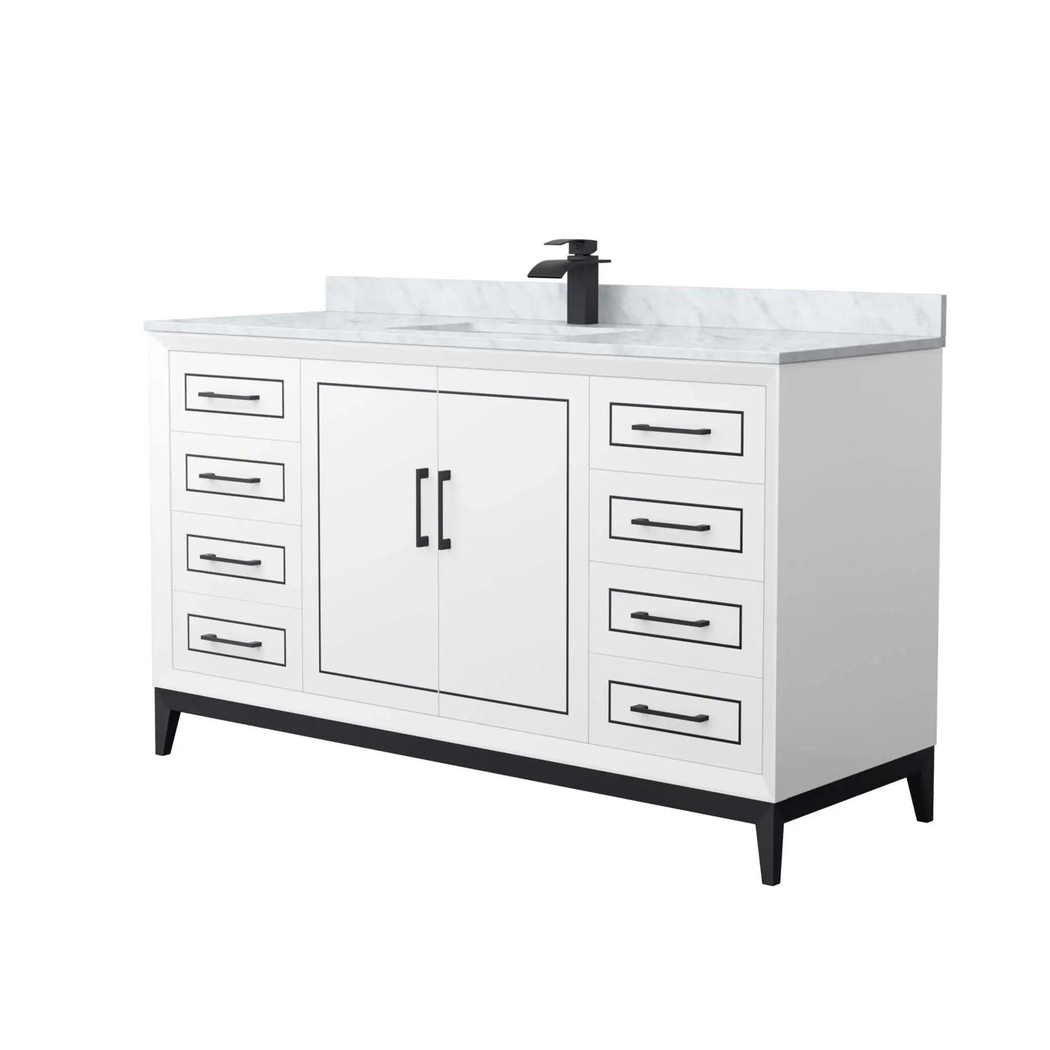 60" Marlena Single Bathroom Vanity in White with Matte Black Trim by Wyndham