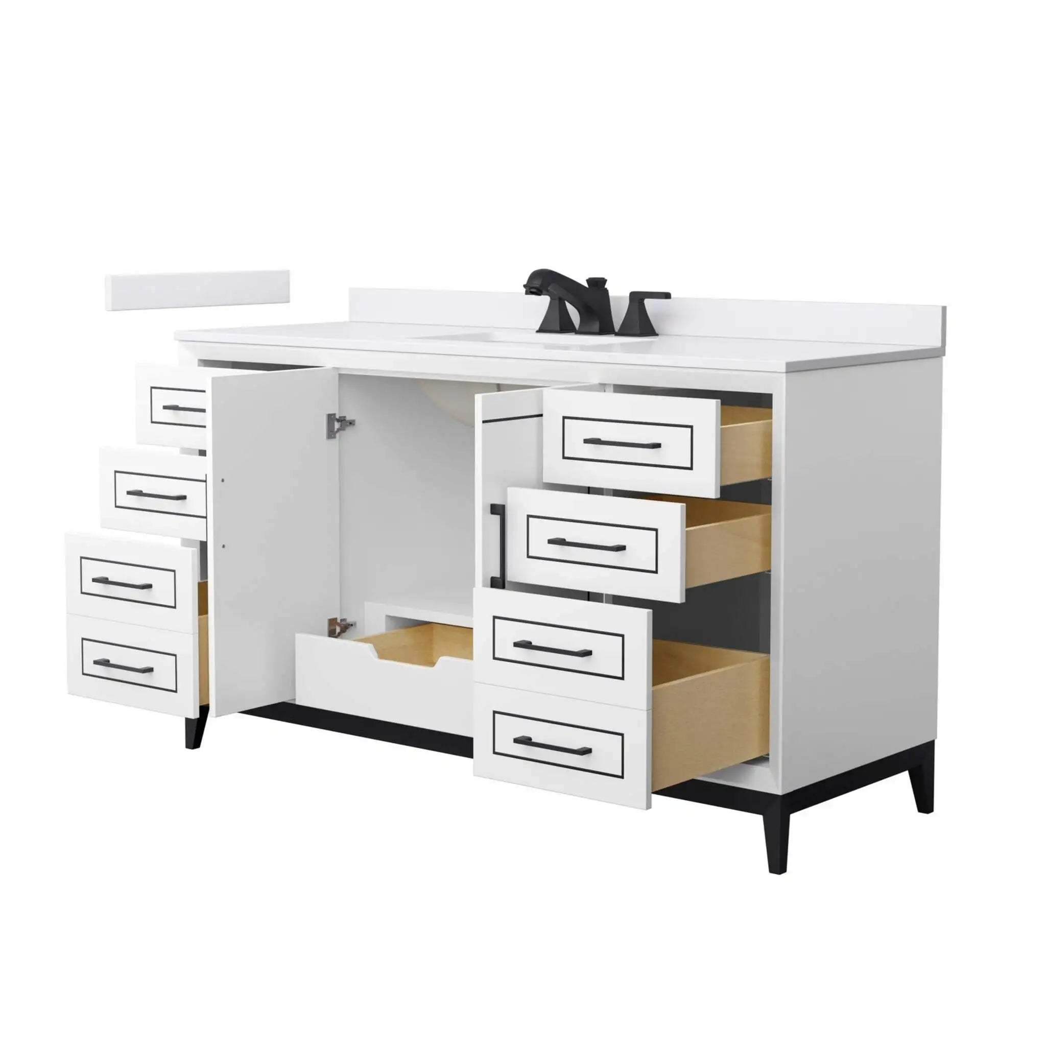 60" Marlena Single Bathroom Vanity in White with Matte Black Trim by Wyndham