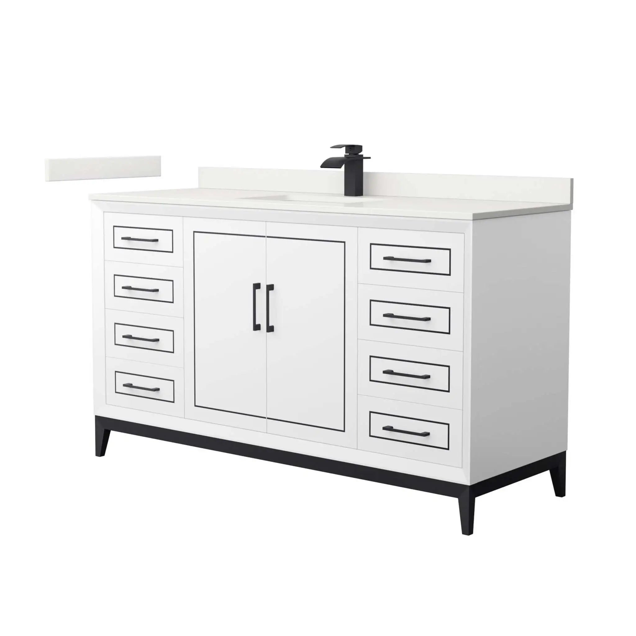 60" Marlena Single Bathroom Vanity in White with Matte Black Trim by Wyndham
