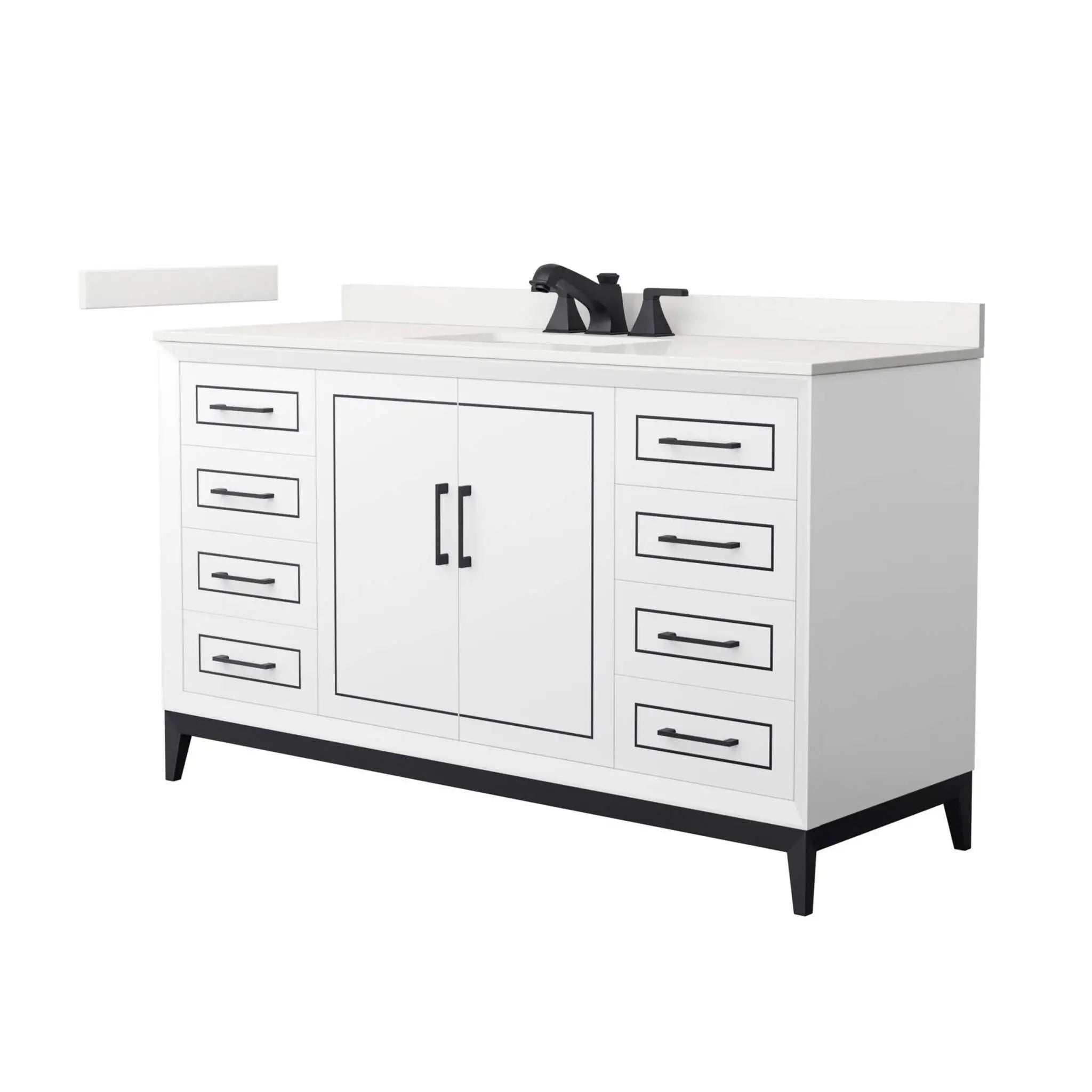 60" Marlena Single Bathroom Vanity in White with Matte Black Trim by Wyndham