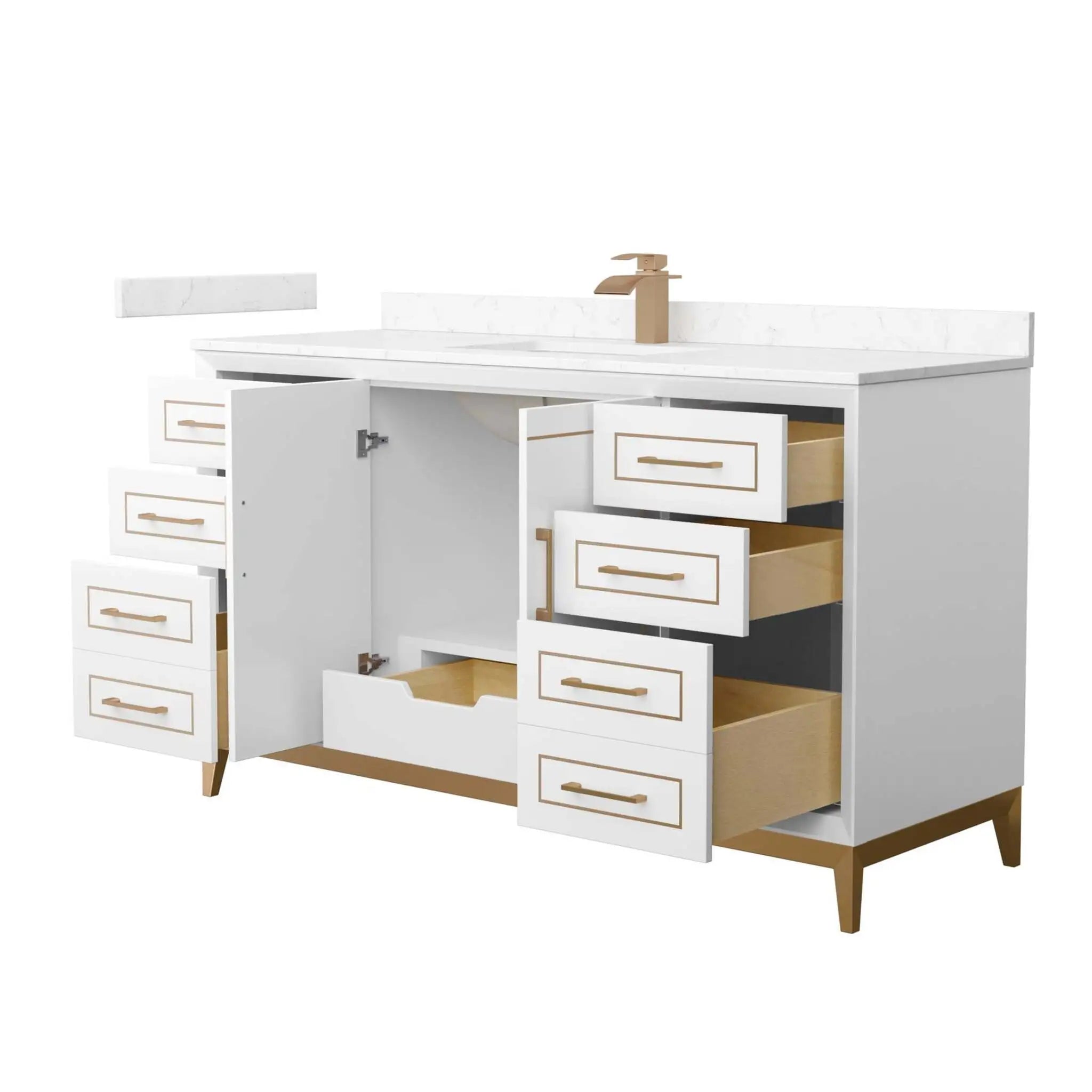 60" Marlena Single Bathroom Vanity in White with Satin Bronze Trim by Wyndham