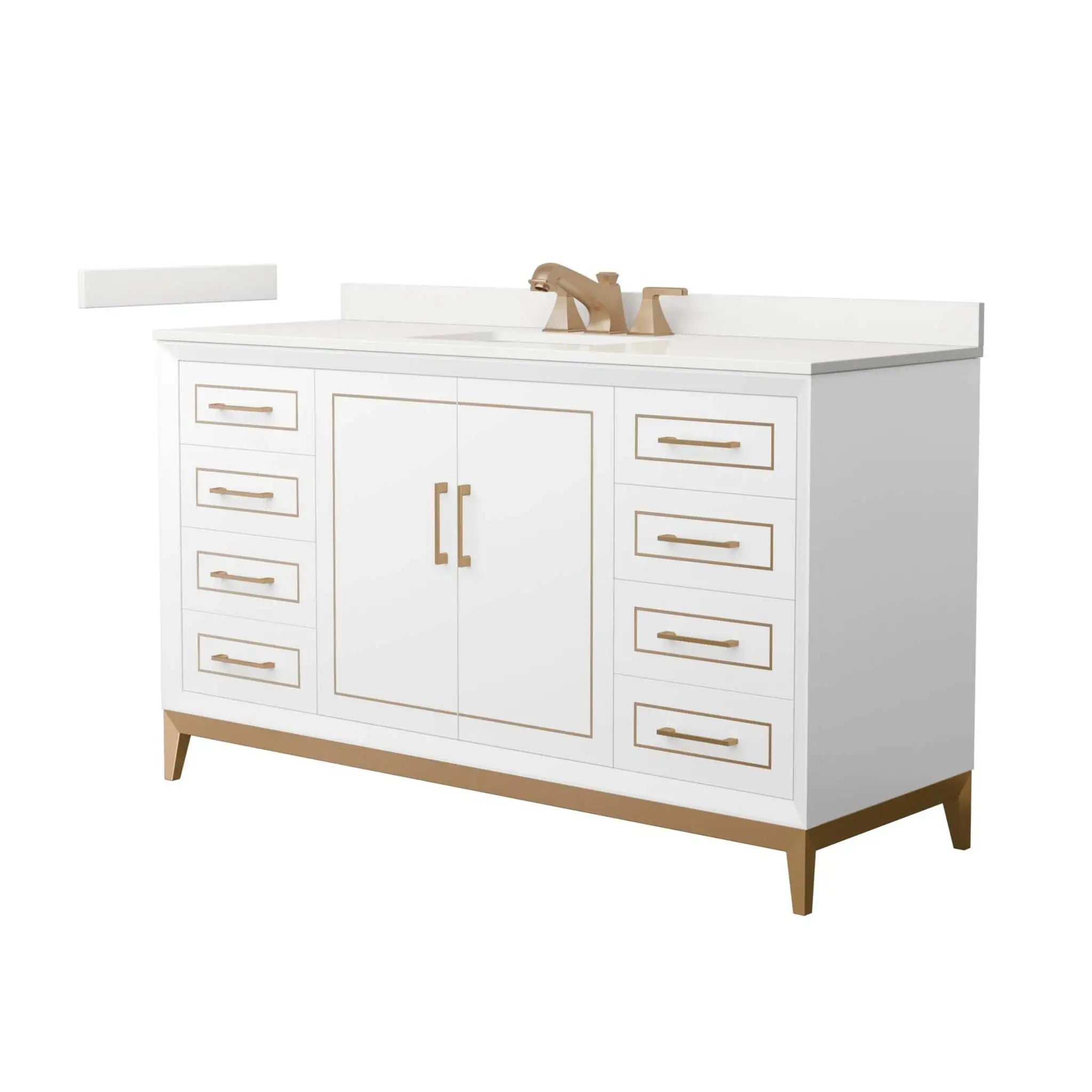 60" Marlena Single Bathroom Vanity in White with Satin Bronze Trim by Wyndham