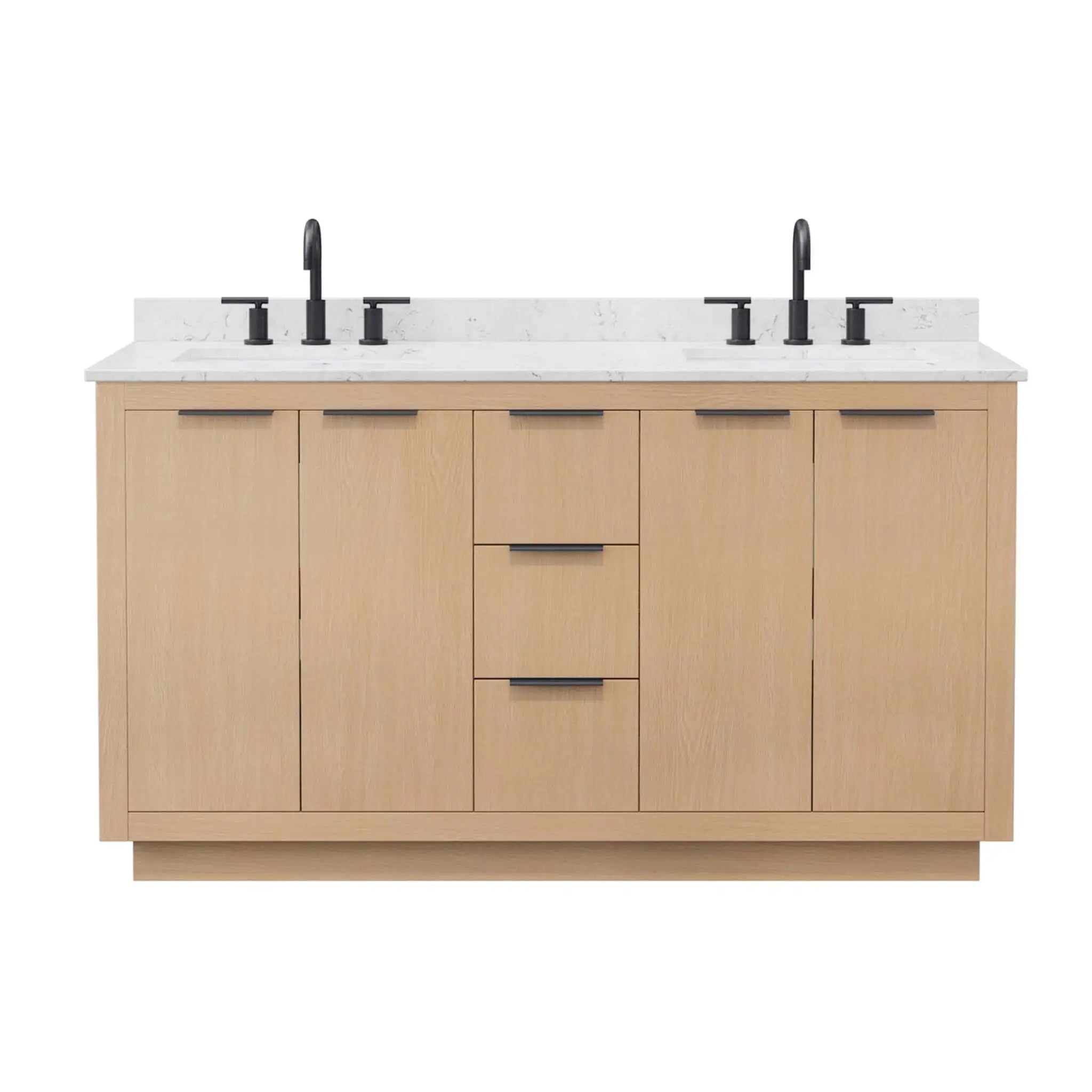 60" Maroni Double Bathroom Vanity in Light Straw with Matte Black Trim by Wyndham