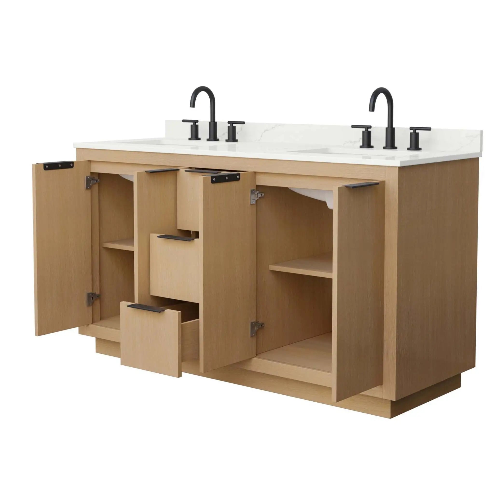 60" Maroni Double Bathroom Vanity in Light Straw with Matte Black Trim by Wyndham
