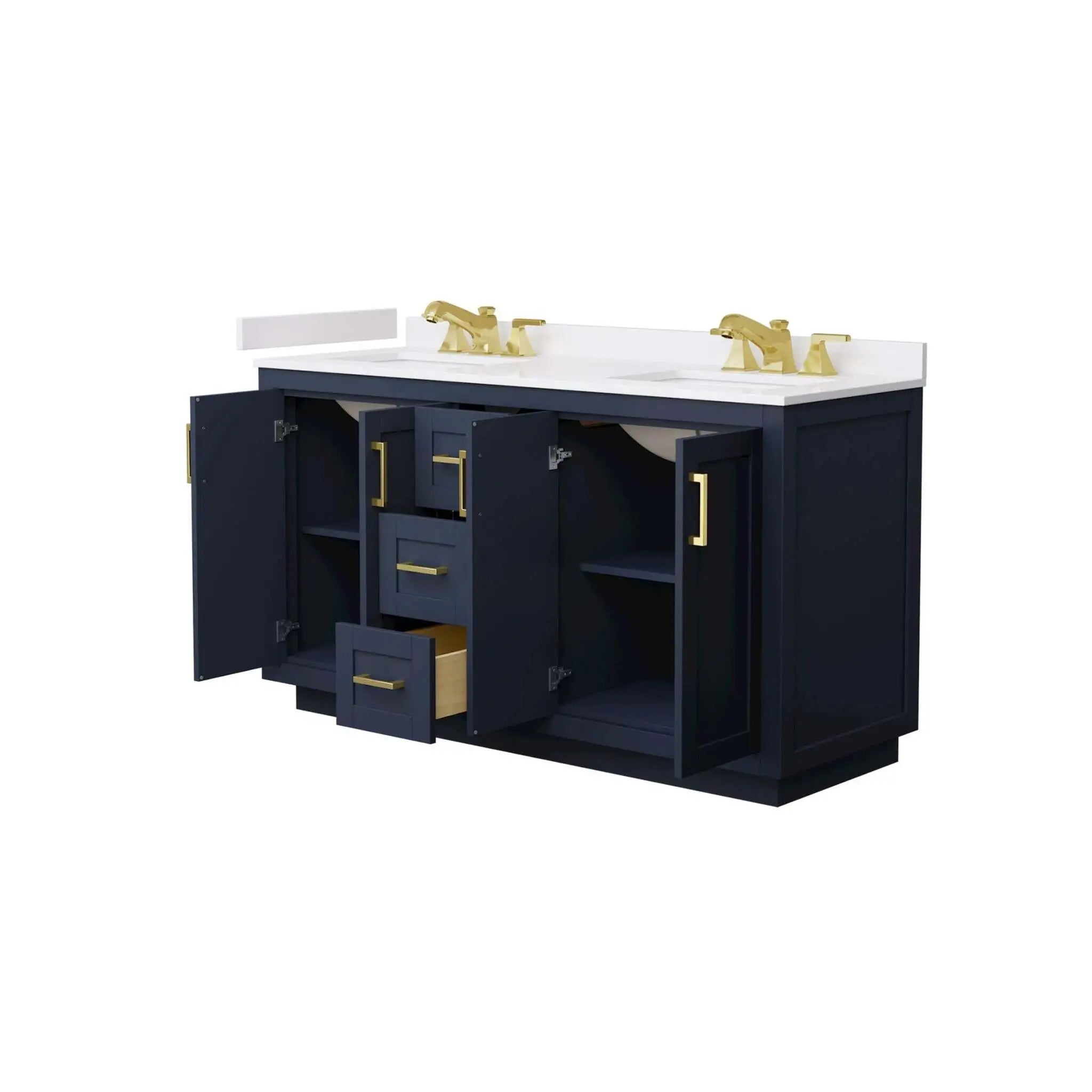 60" Miranda Double Bathroom Vanity in Dark Blue with Brushed Gold Trim by Wyndham