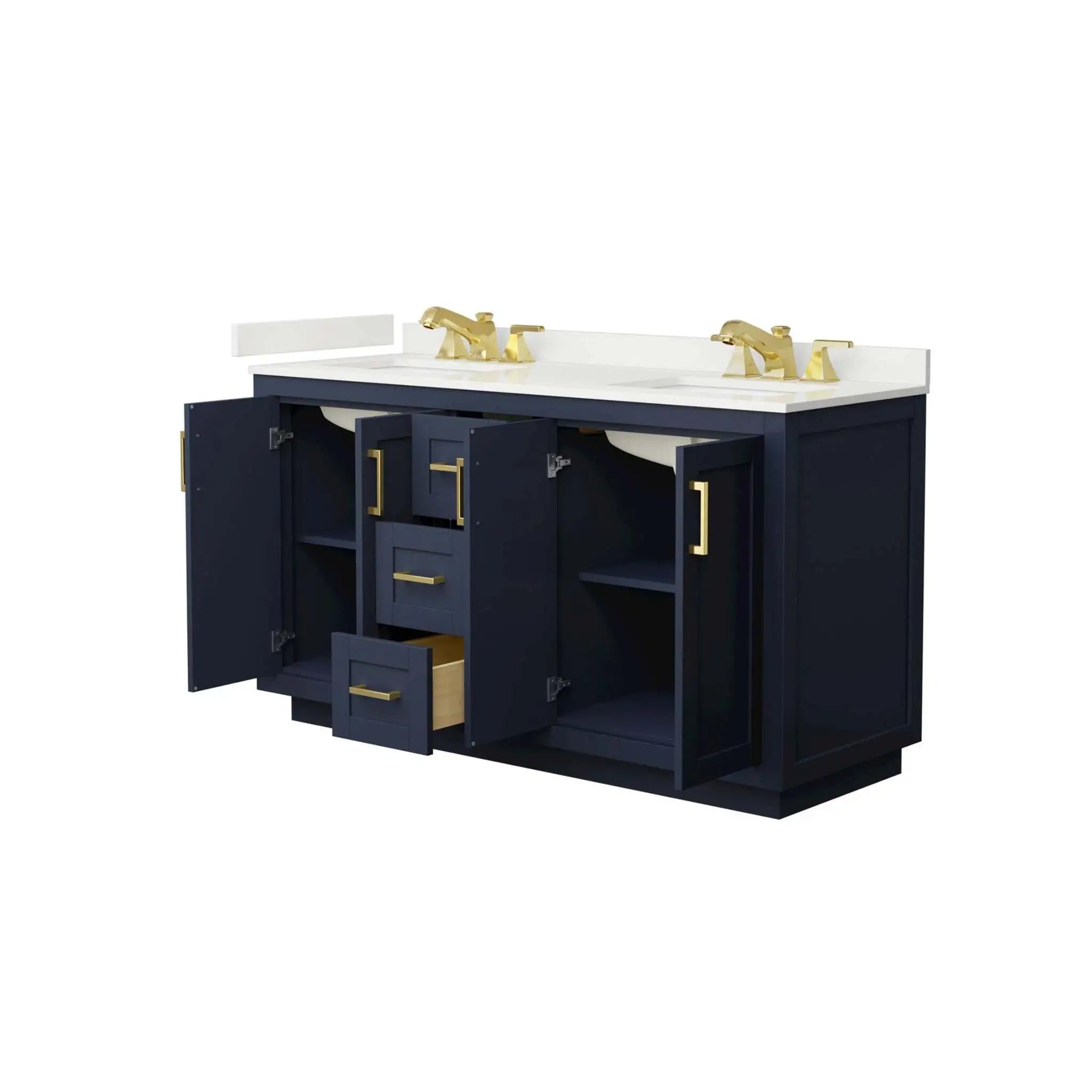 60" Miranda Double Bathroom Vanity in Dark Blue with Brushed Gold Trim by Wyndham