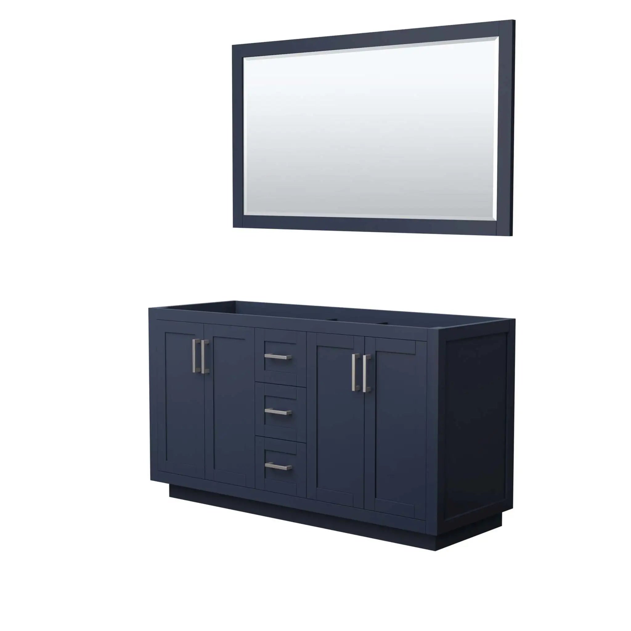 60" Miranda Double Bathroom Vanity in Dark Blue with Brushed Nickel Trim & 58" Mirror by Wyndham