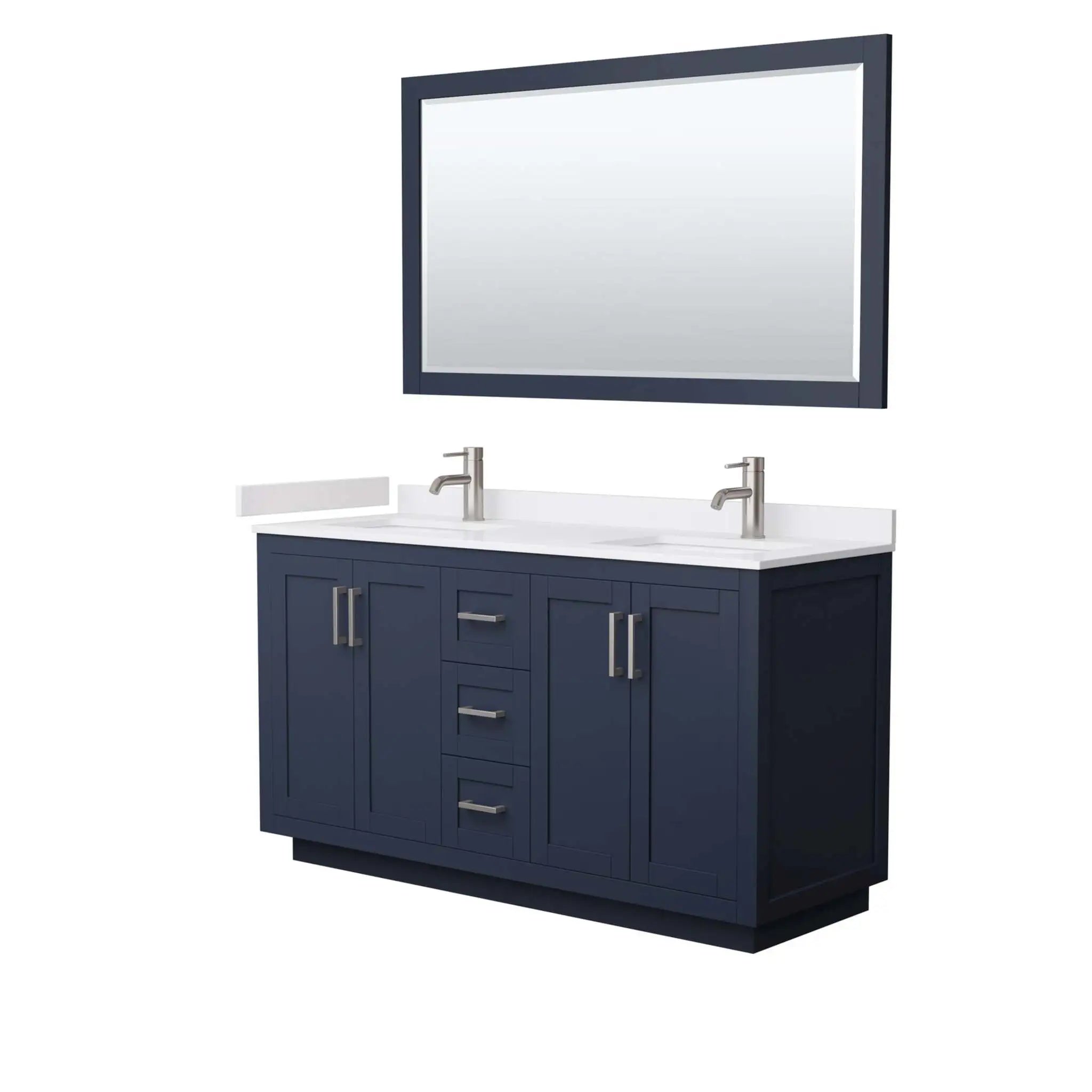 60" Miranda Double Bathroom Vanity in Dark Blue with Brushed Nickel Trim & 58" Mirror by Wyndham