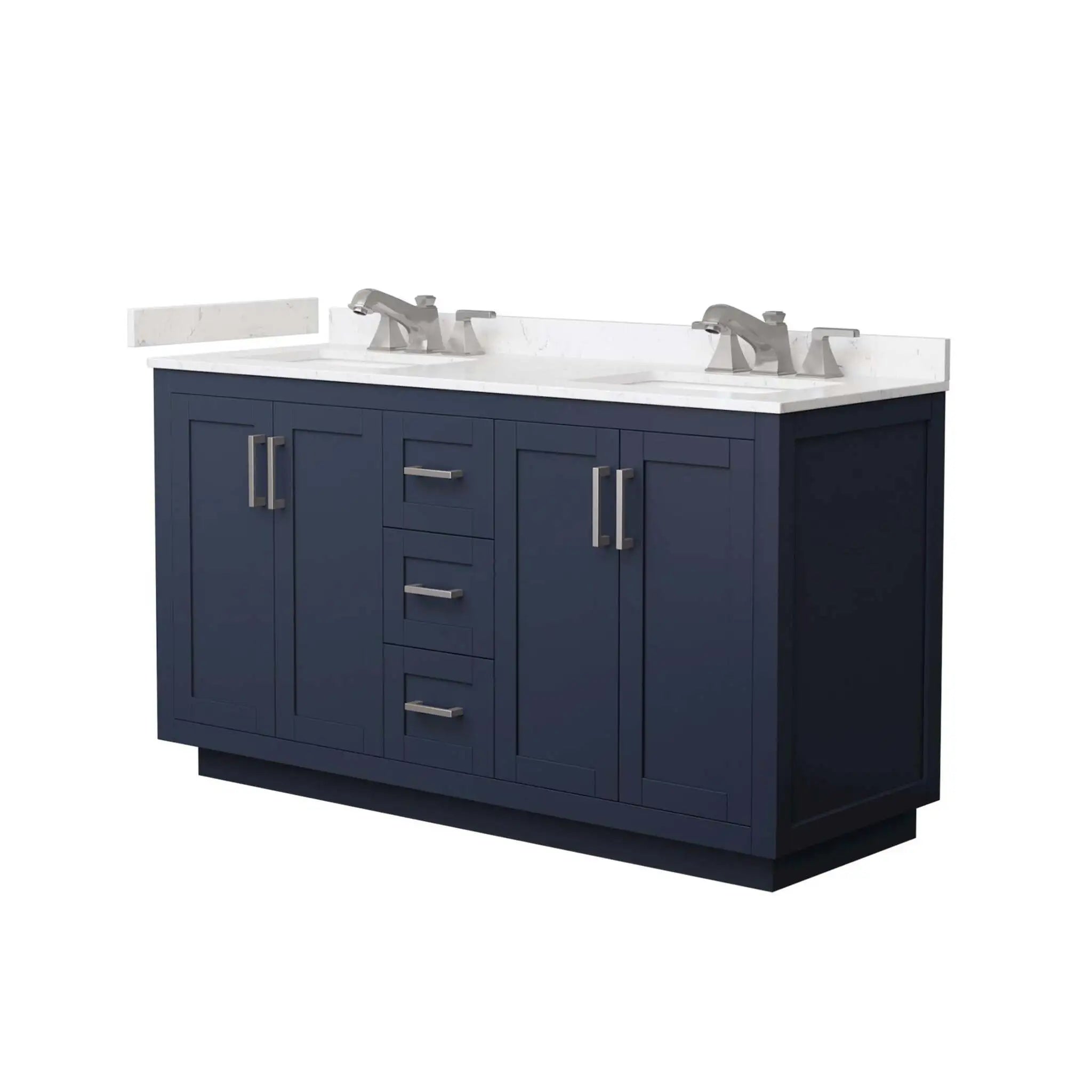 60" Miranda Double Bathroom Vanity in Dark Blue with Brushed Nickel Trim by Wyndham