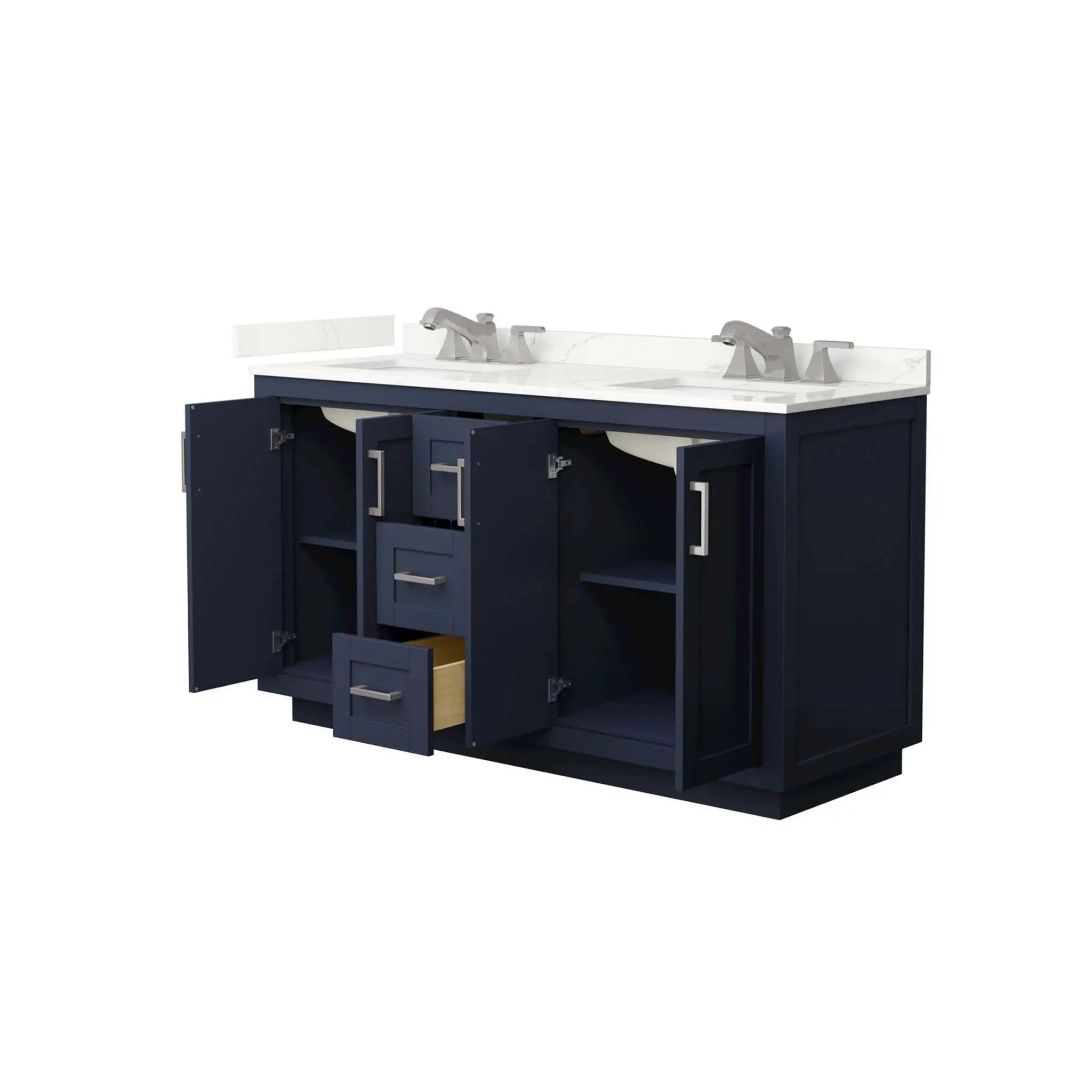 60" Miranda Double Bathroom Vanity in Dark Blue with Brushed Nickel Trim by Wyndham