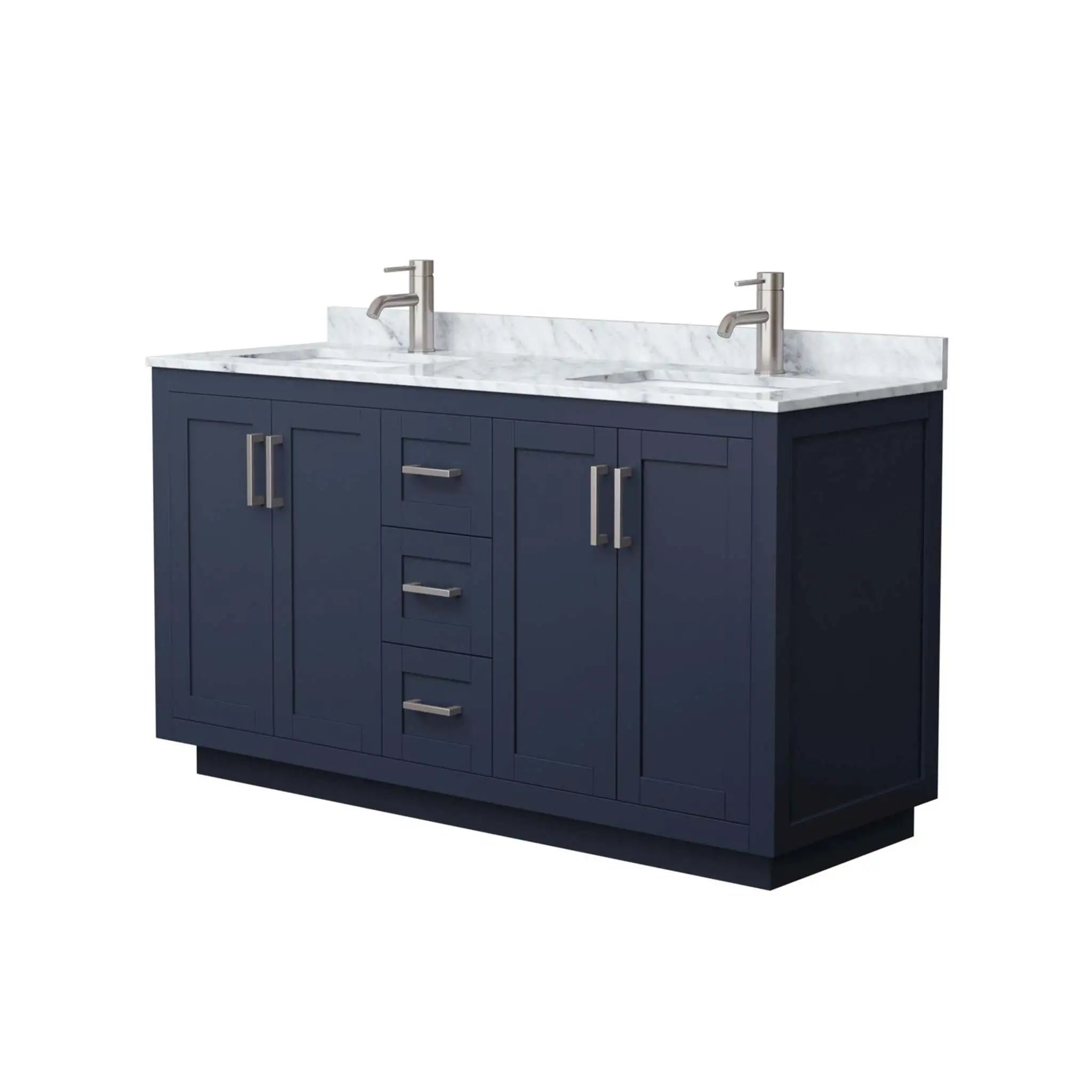60" Miranda Double Bathroom Vanity in Dark Blue with Brushed Nickel Trim by Wyndham