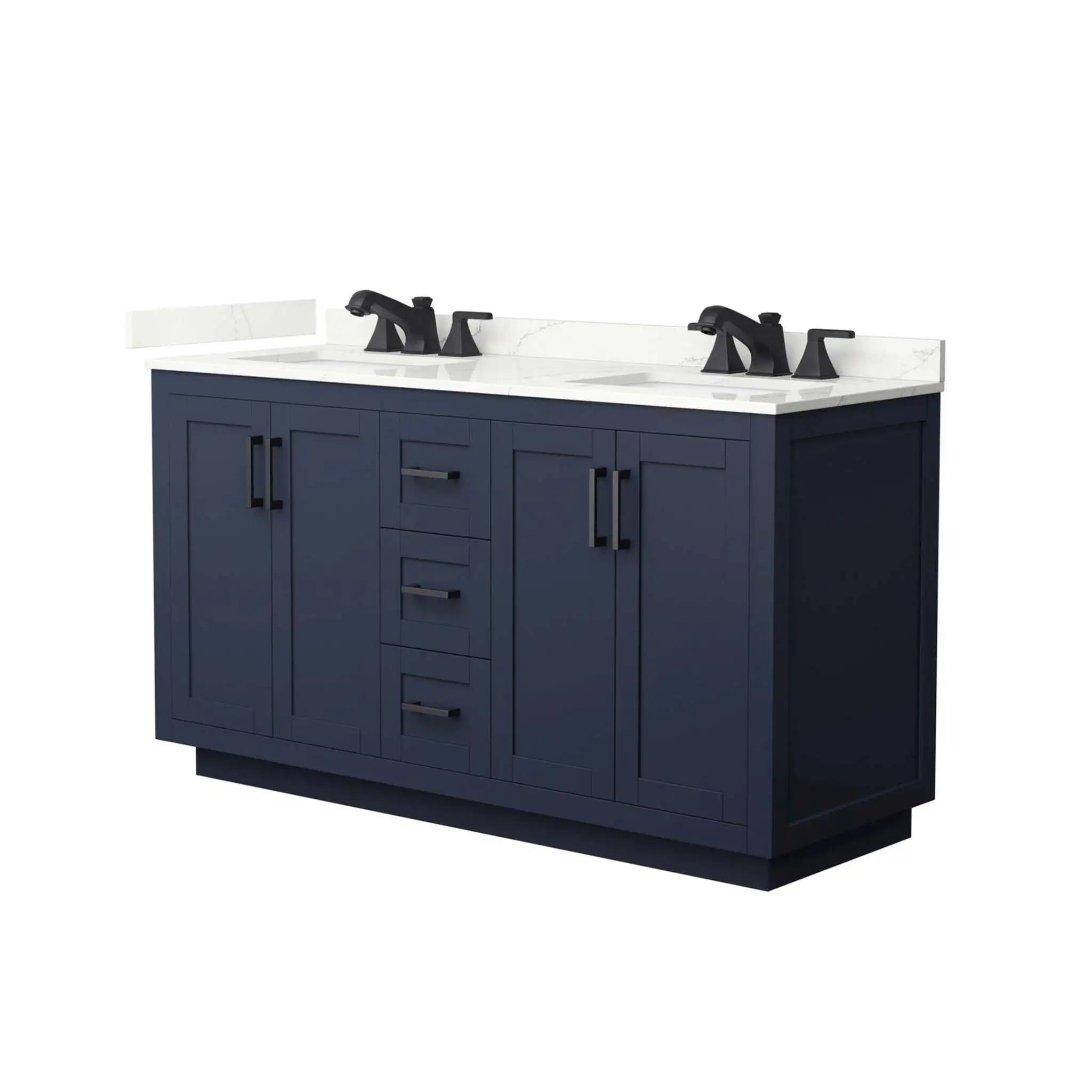 60" Miranda Double Bathroom Vanity in Dark Blue with Matte Black Trim by Wyndham