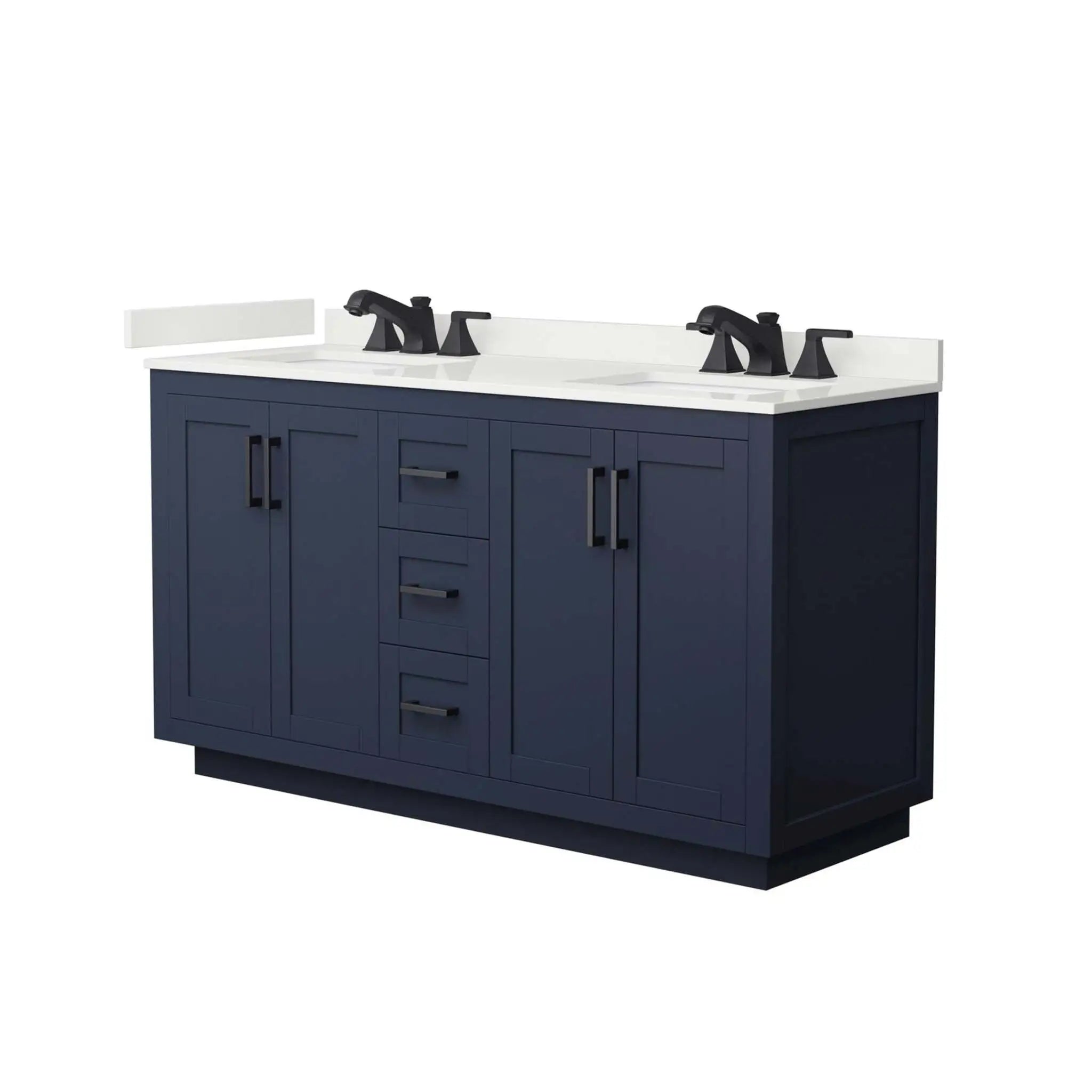 60" Miranda Double Bathroom Vanity in Dark Blue with Matte Black Trim by Wyndham