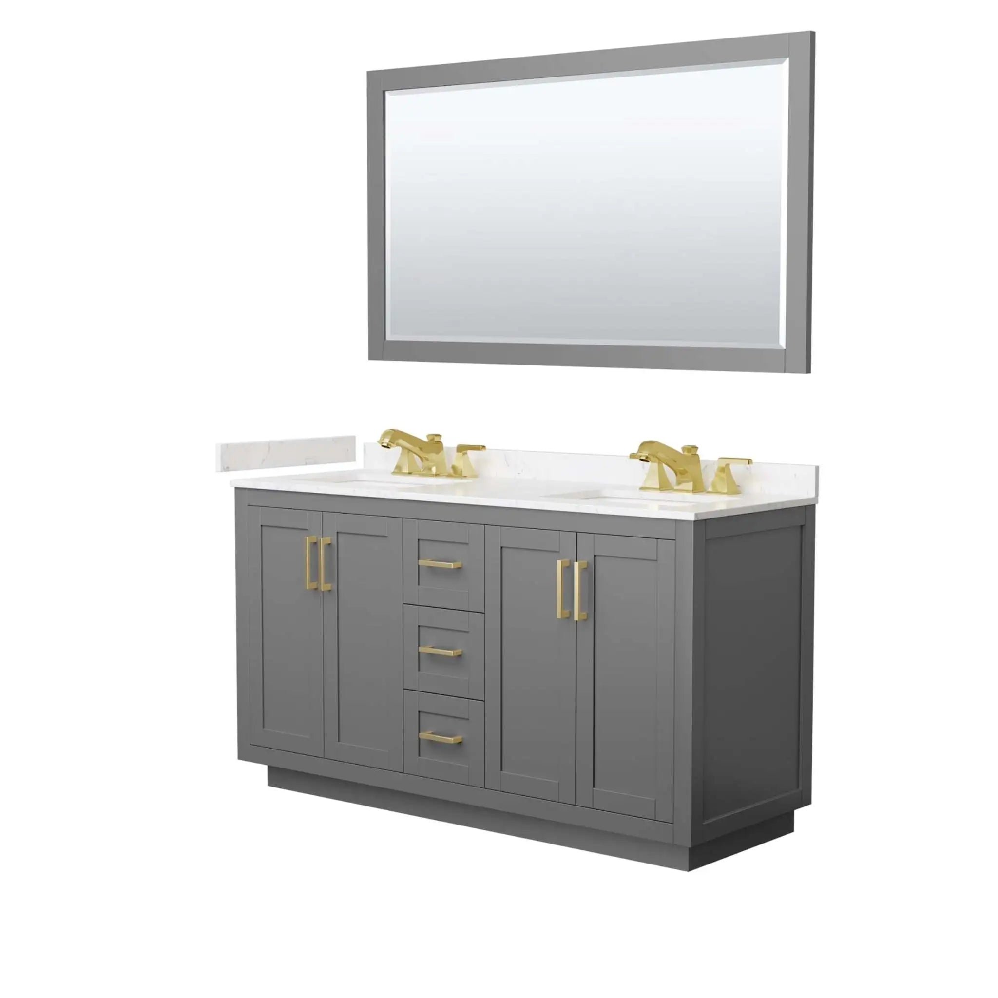 60" Miranda Double Bathroom Vanity in Dark Gray with Brushed Gold Trim & 58" Mirror by Wyndham