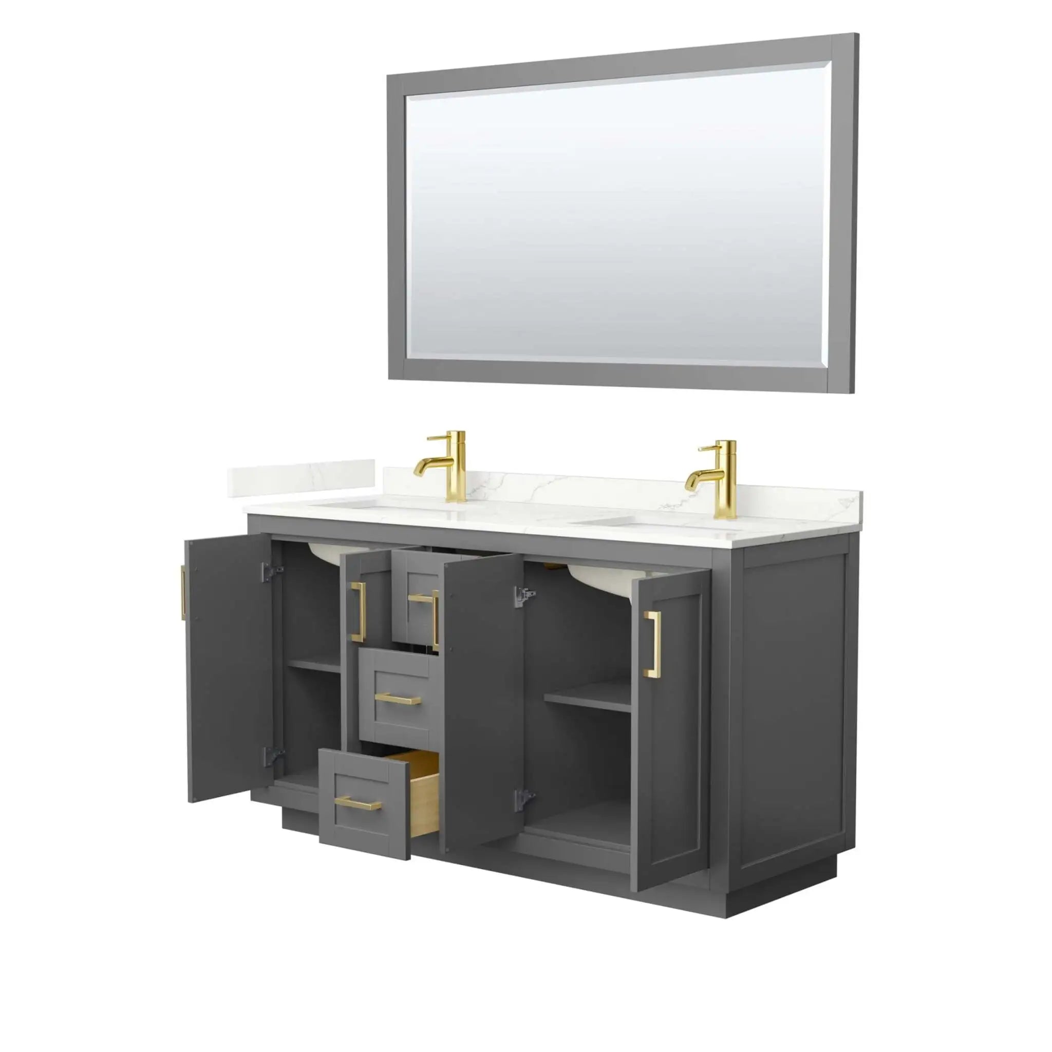60" Miranda Double Bathroom Vanity in Dark Gray with Brushed Gold Trim & 58" Mirror by Wyndham
