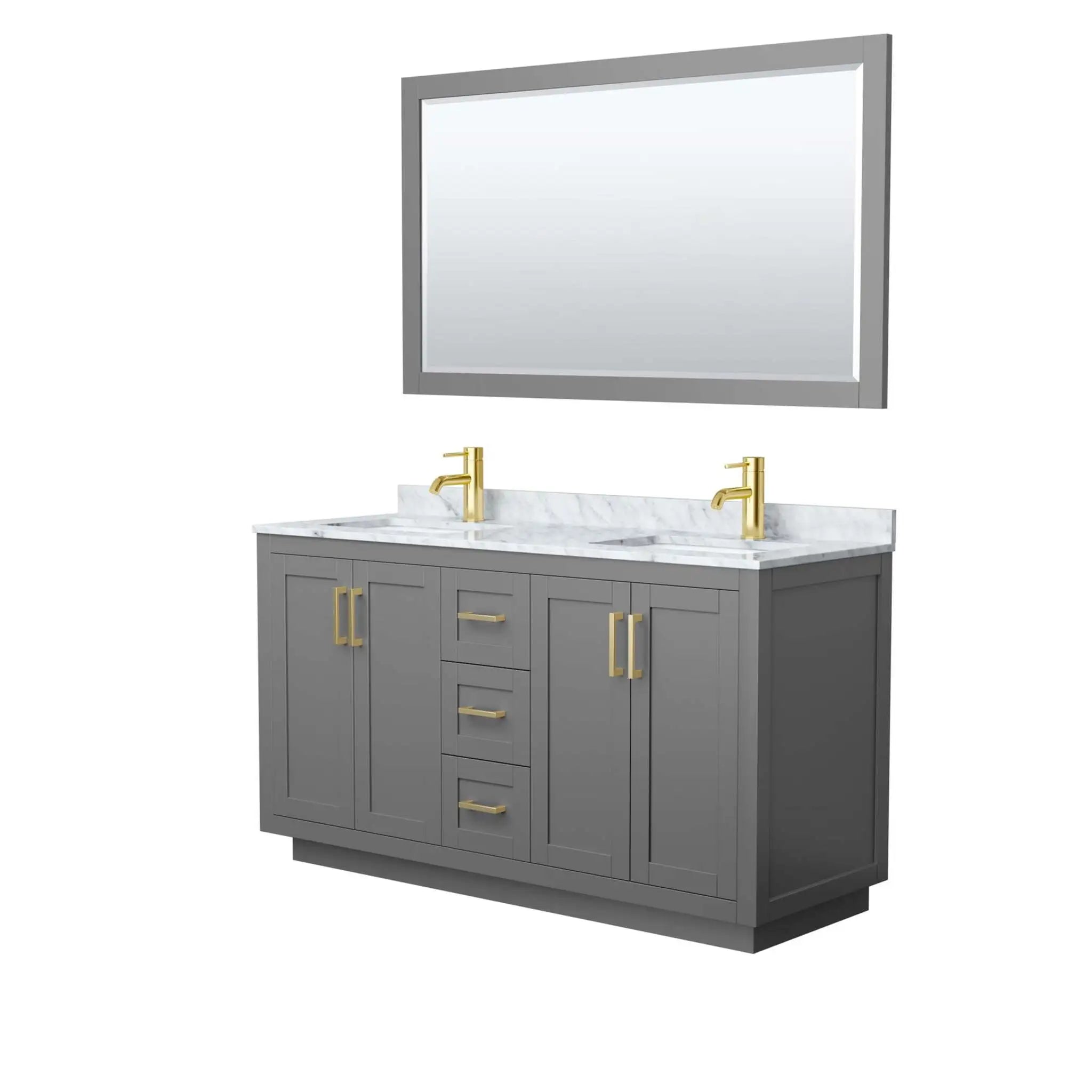 60" Miranda Double Bathroom Vanity in Dark Gray with Brushed Gold Trim & 58" Mirror by Wyndham