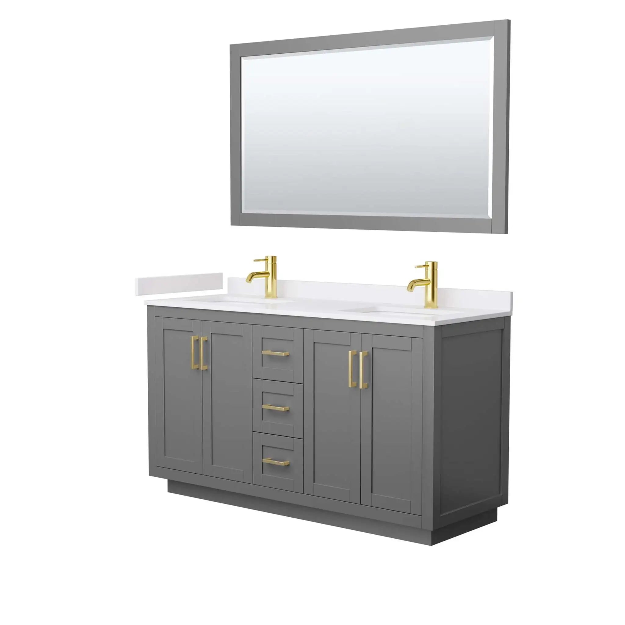 60" Miranda Double Bathroom Vanity in Dark Gray with Brushed Gold Trim & 58" Mirror by Wyndham