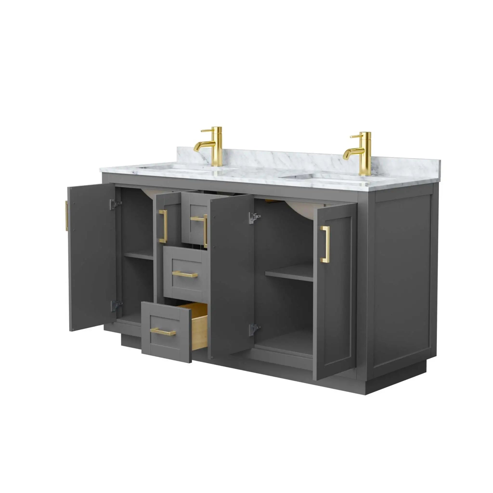 60" Miranda Double Bathroom Vanity in Dark Gray with Brushed Gold Trim by Wyndham