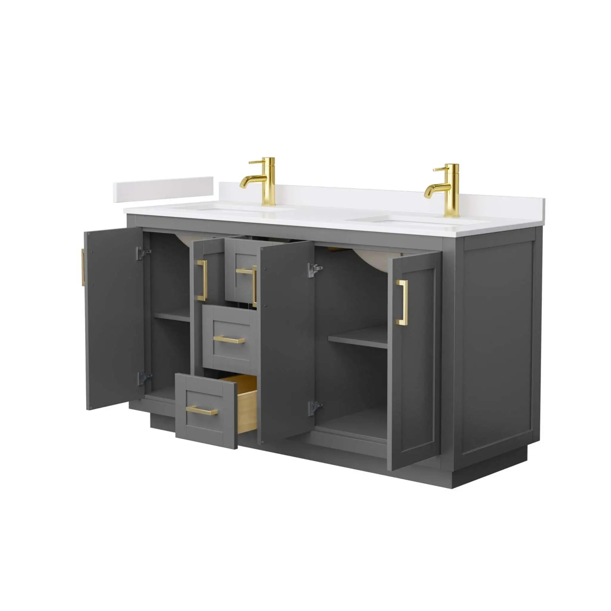 60" Miranda Double Bathroom Vanity in Dark Gray with Brushed Gold Trim by Wyndham
