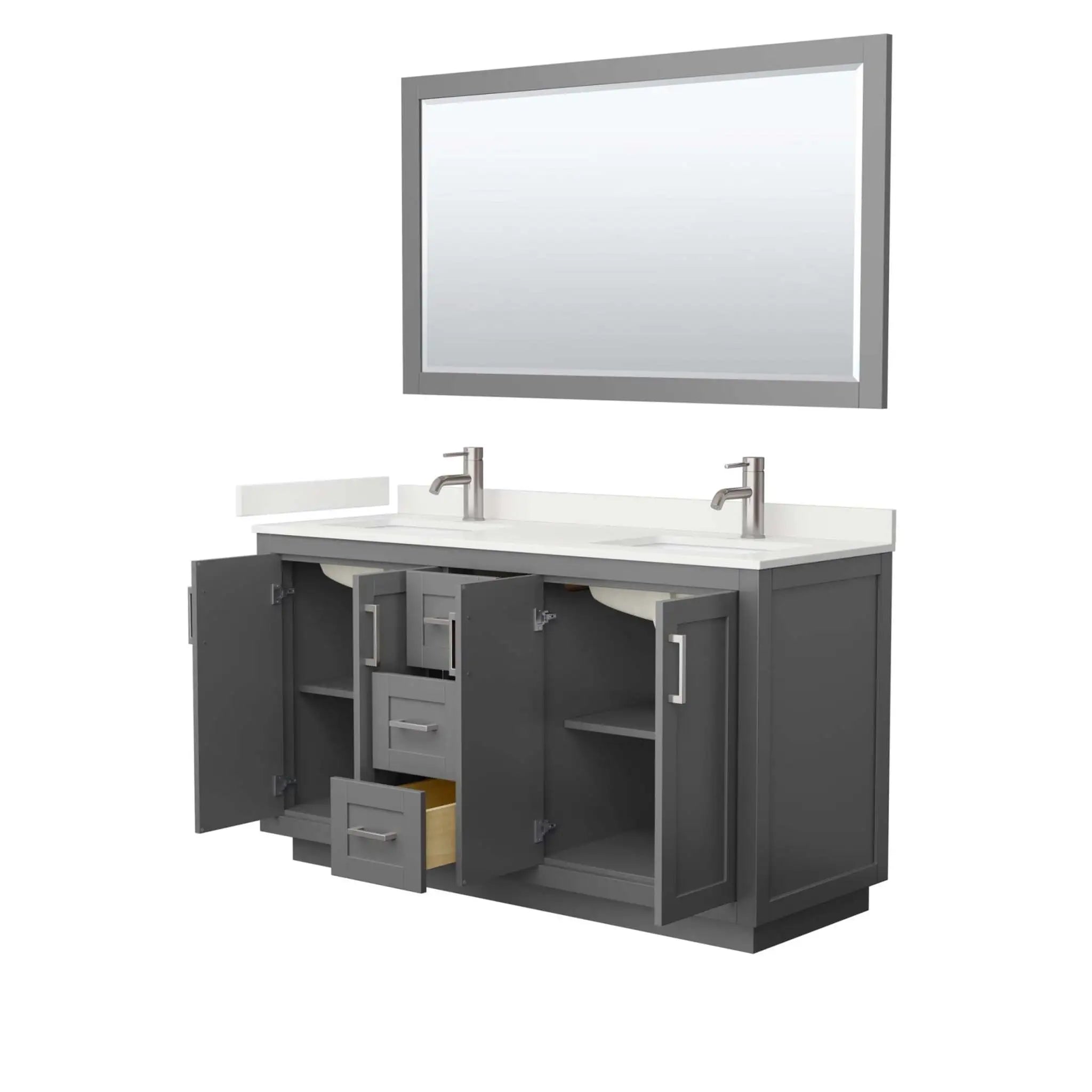 60" Miranda Double Bathroom Vanity in Dark Gray with Brushed Nickel Trim & 58" Mirror by Wyndham