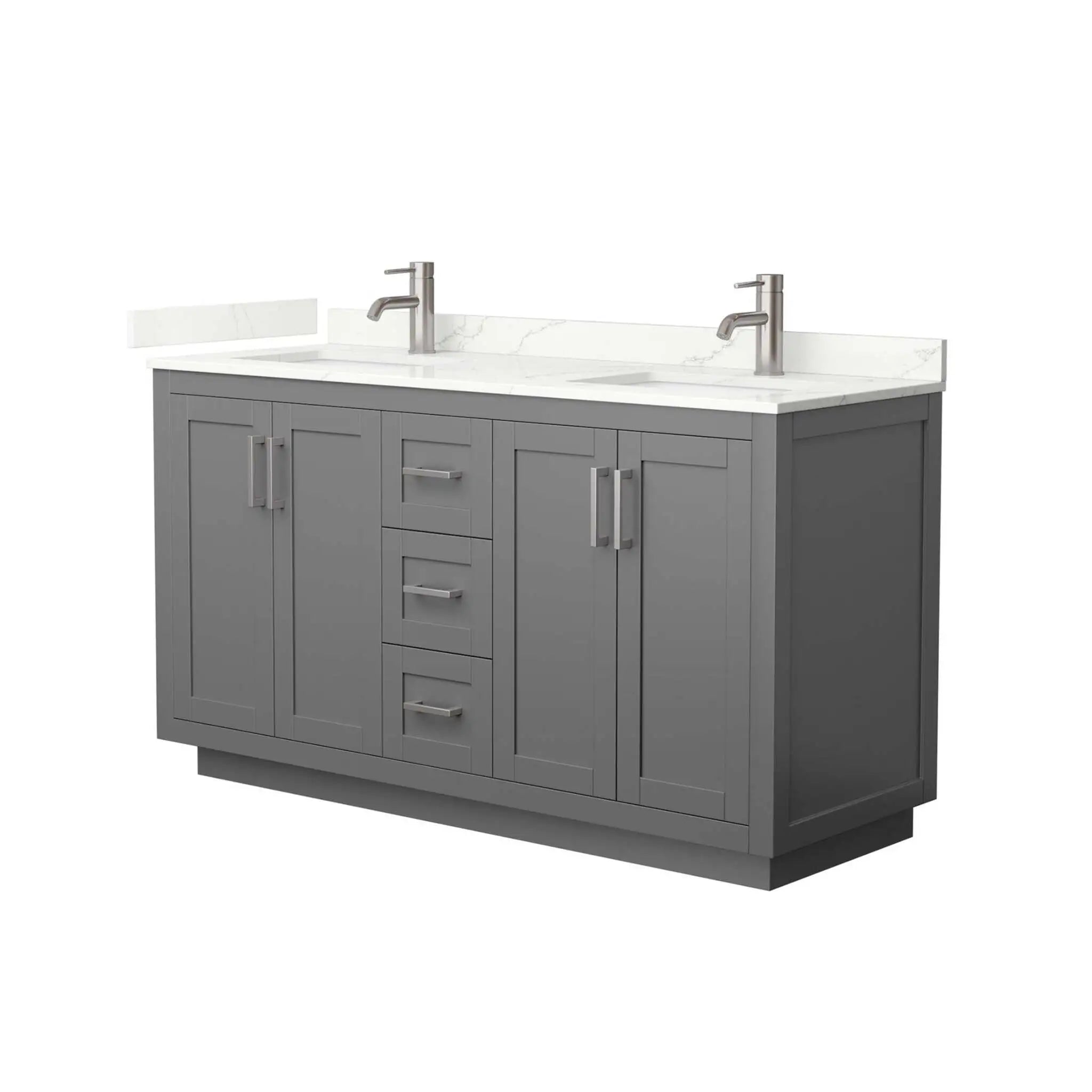 60" Miranda Double Bathroom Vanity in Dark Gray with Brushed Nickel Trim by Wyndham