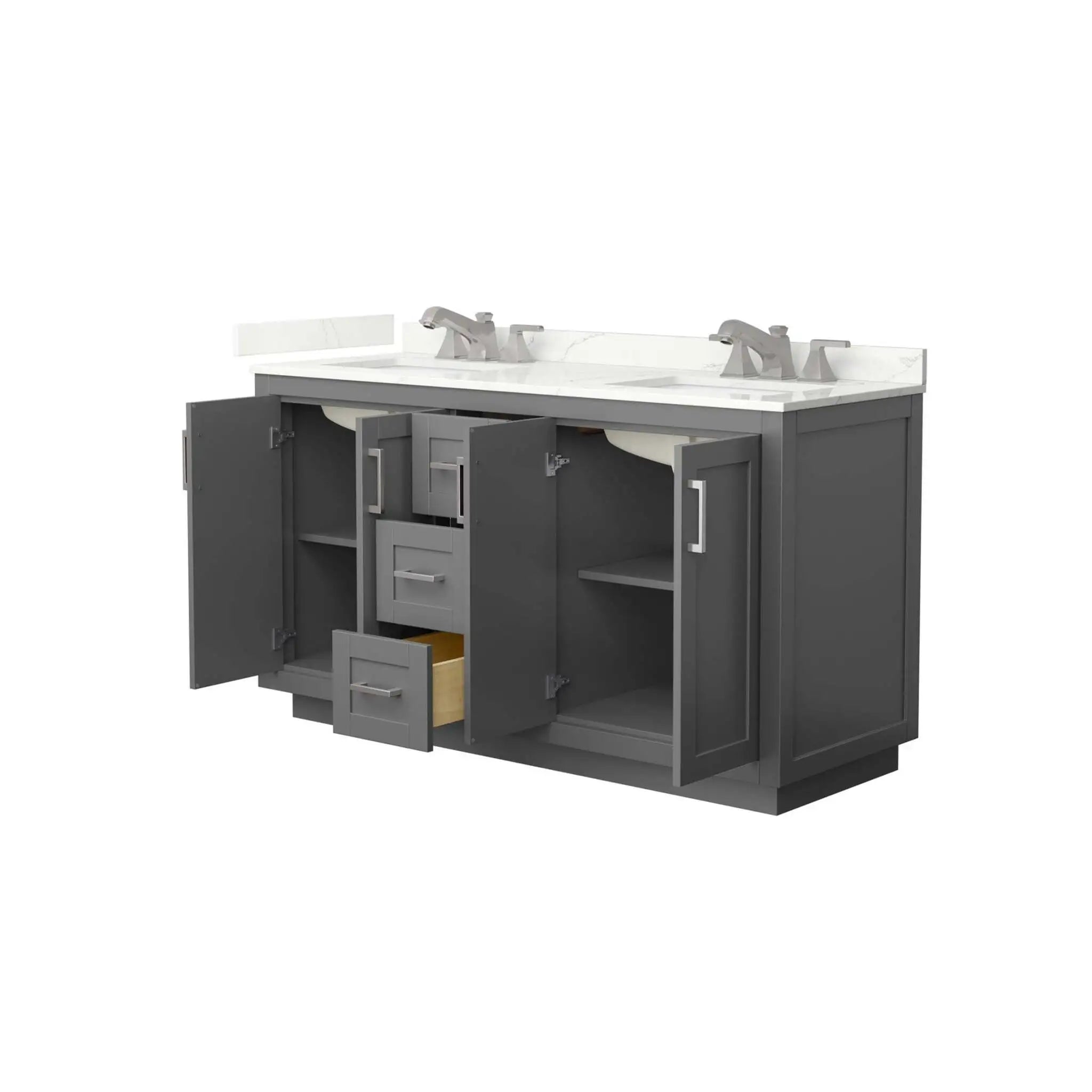 60" Miranda Double Bathroom Vanity in Dark Gray with Brushed Nickel Trim by Wyndham