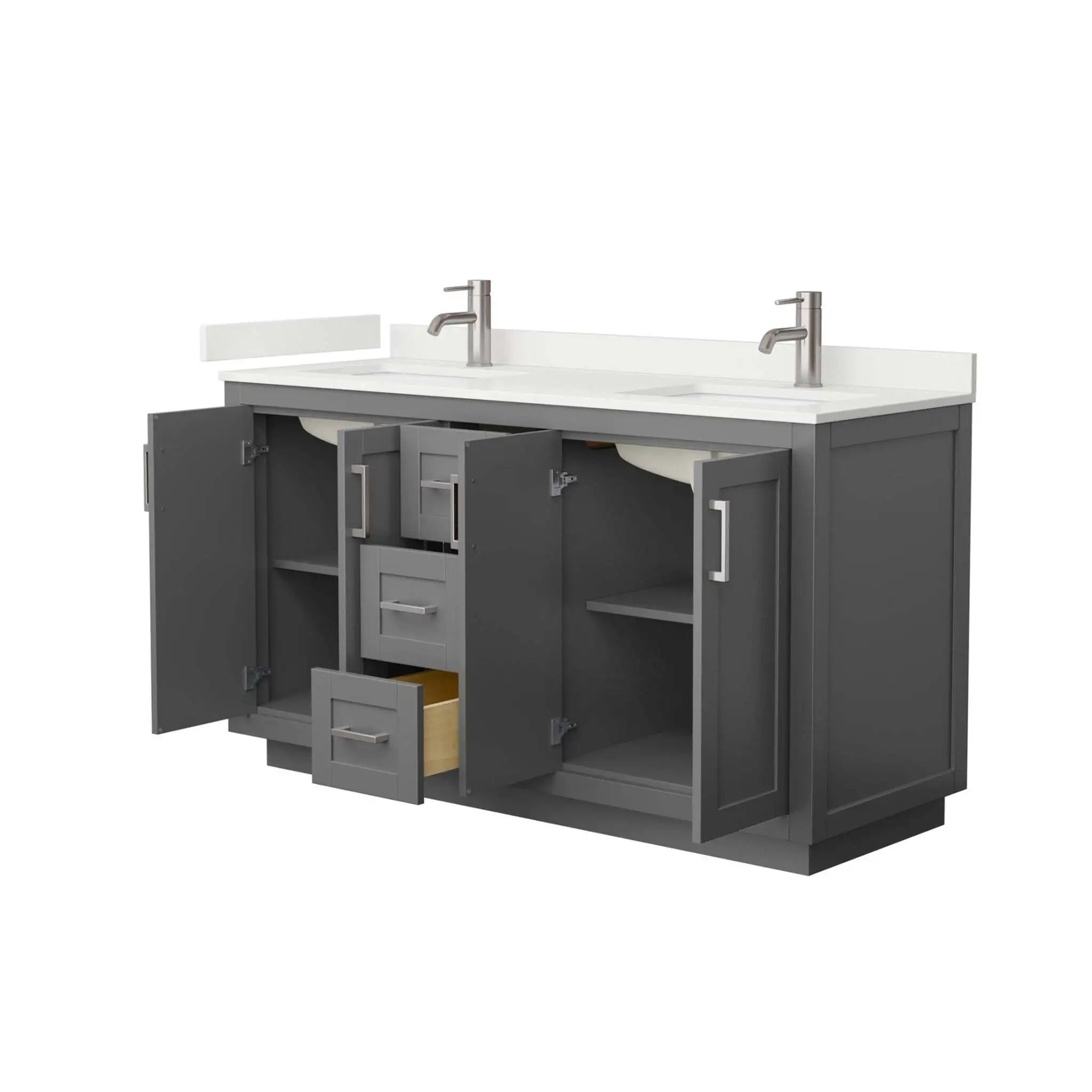 60" Miranda Double Bathroom Vanity in Dark Gray with Brushed Nickel Trim by Wyndham