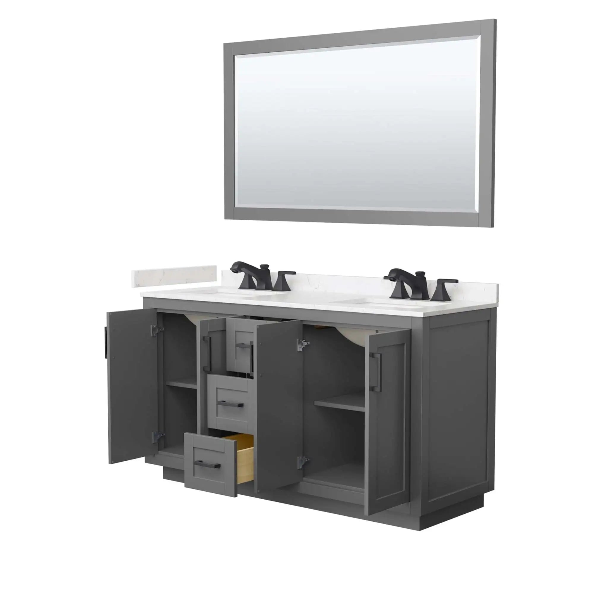 60" Miranda Double Bathroom Vanity in Dark Gray with Matte Black Trim & 58" Mirror by Wyndham