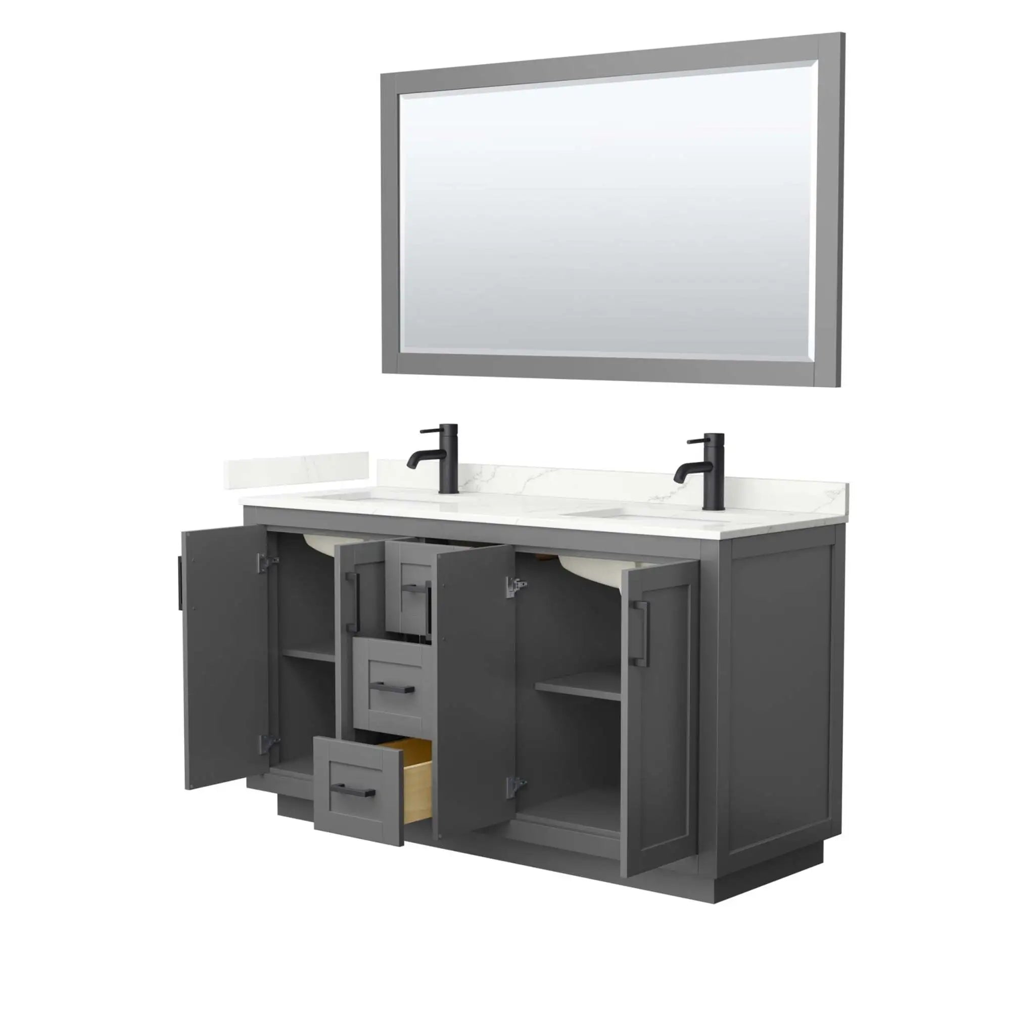 60" Miranda Double Bathroom Vanity in Dark Gray with Matte Black Trim & 58" Mirror by Wyndham