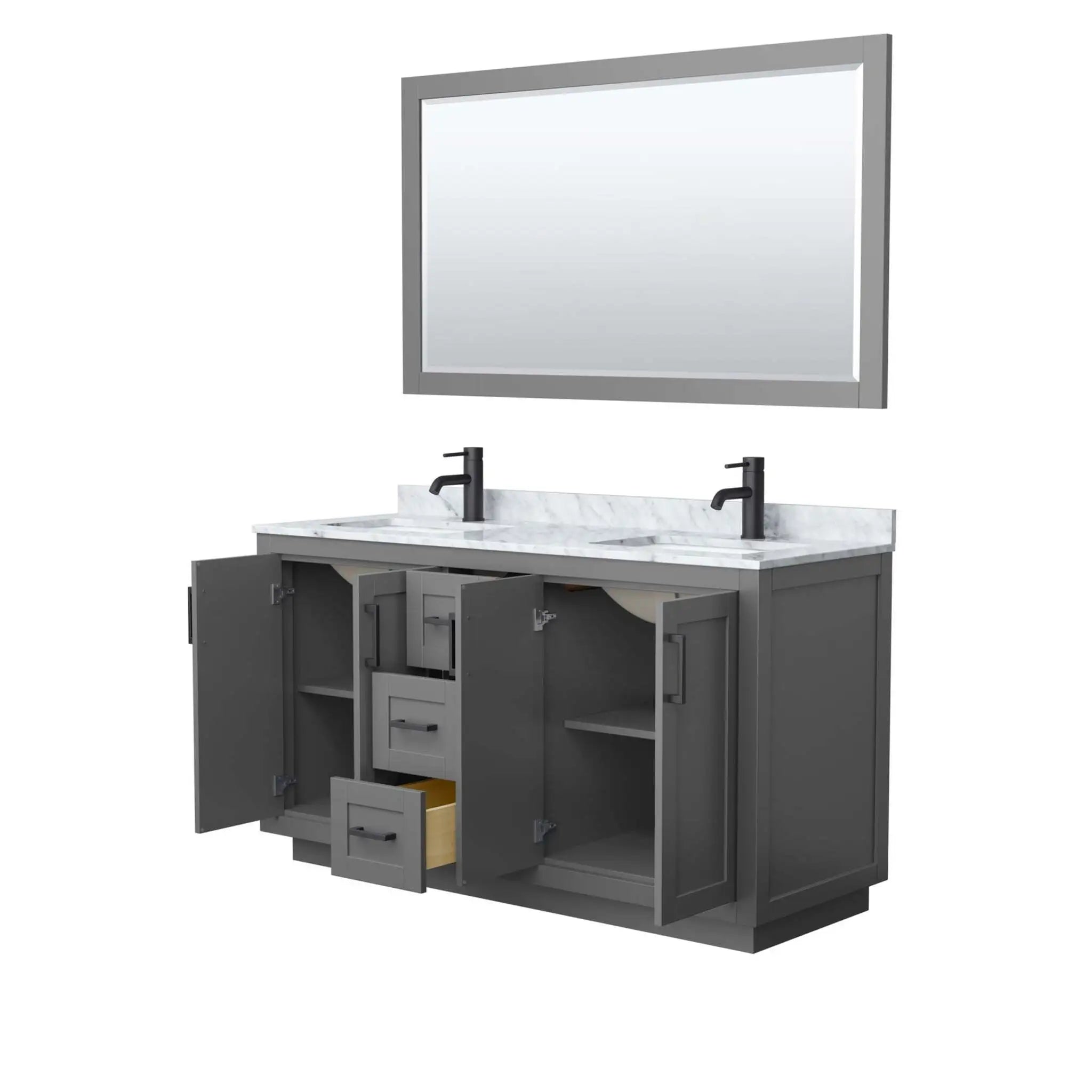 60" Miranda Double Bathroom Vanity in Dark Gray with Matte Black Trim & 58" Mirror by Wyndham