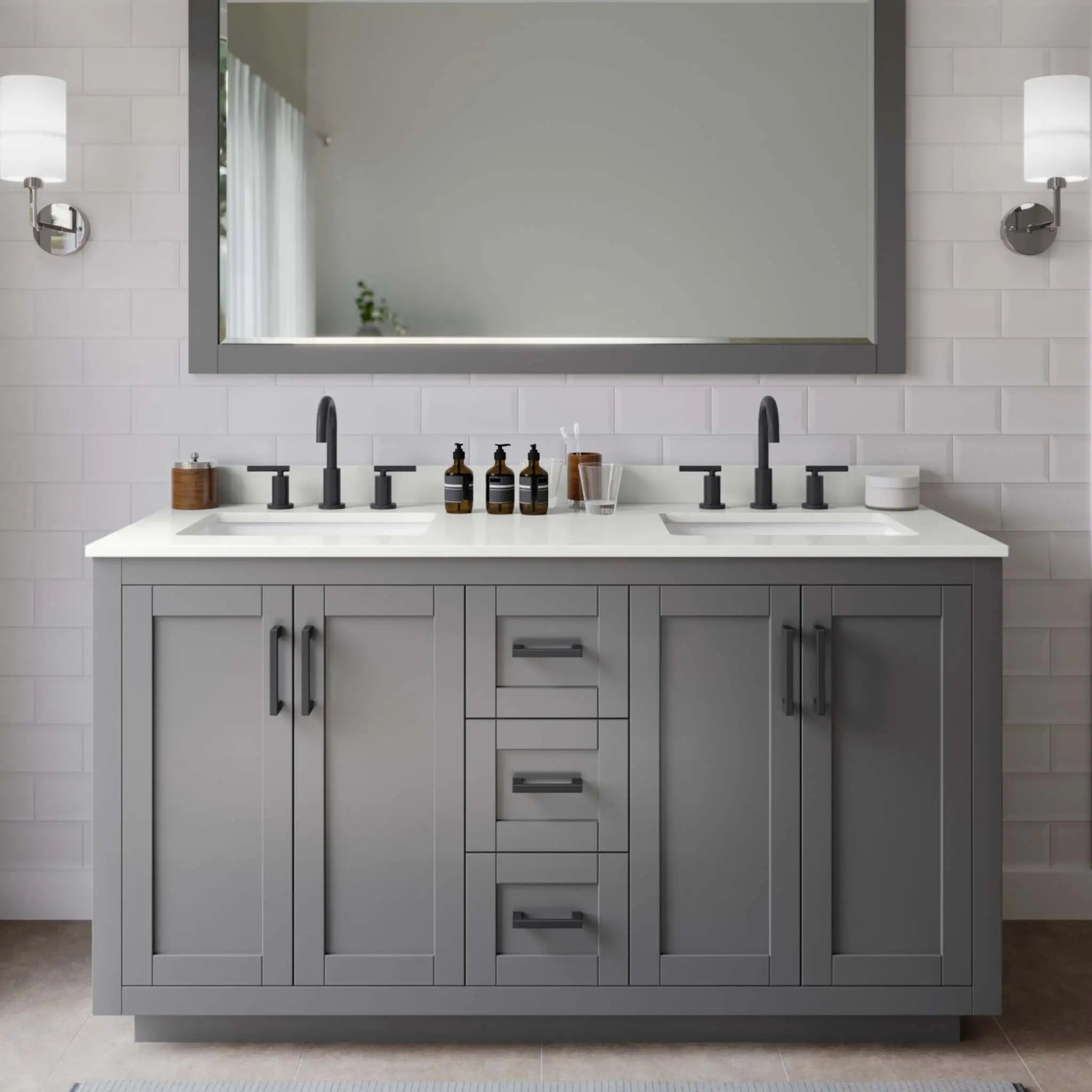 60" Miranda Double Bathroom Vanity in Dark Gray with Matte Black Trim by Wyndham
