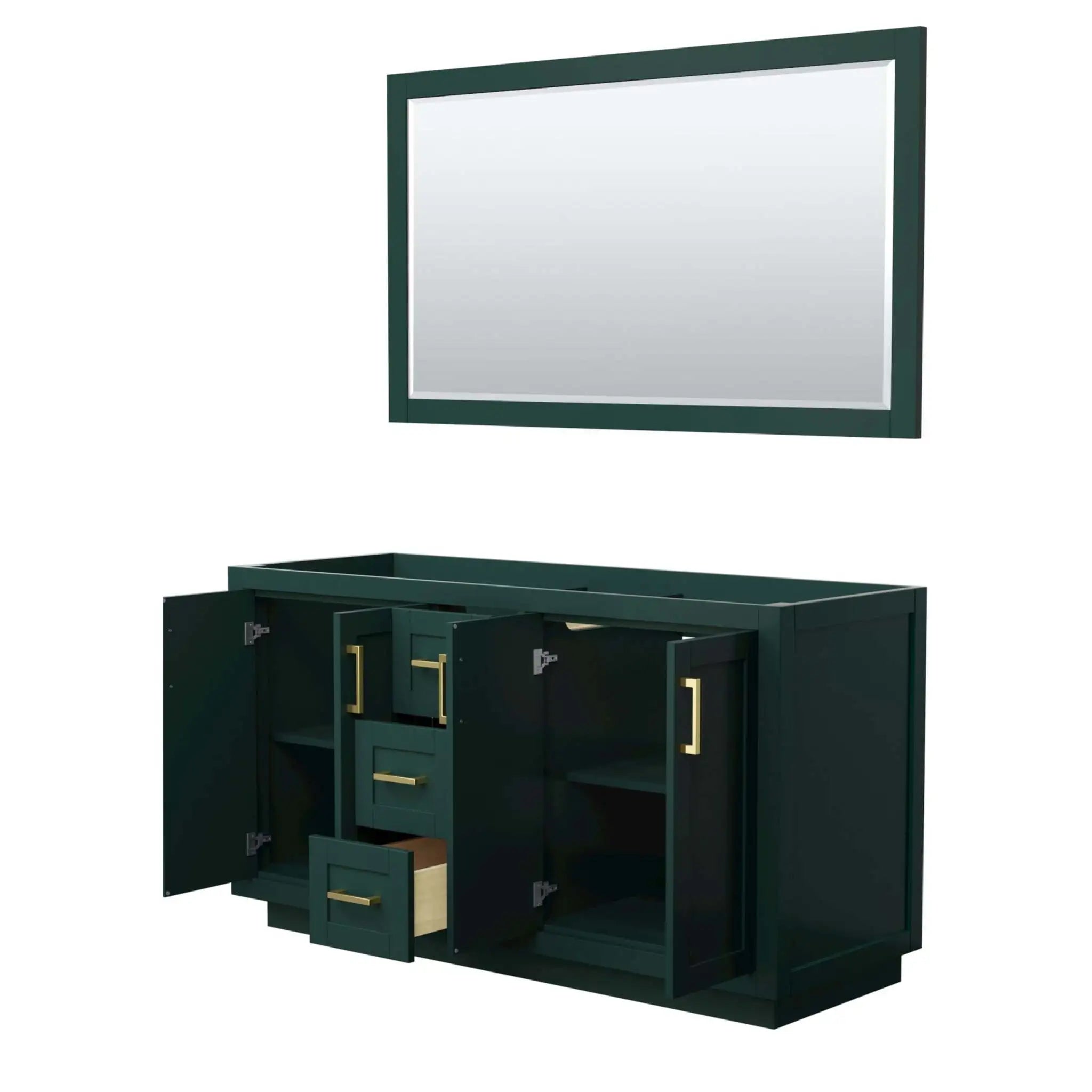 60" Miranda Double Bathroom Vanity in Green with Brushed Gold Trim & 58" Mirror by Wyndham