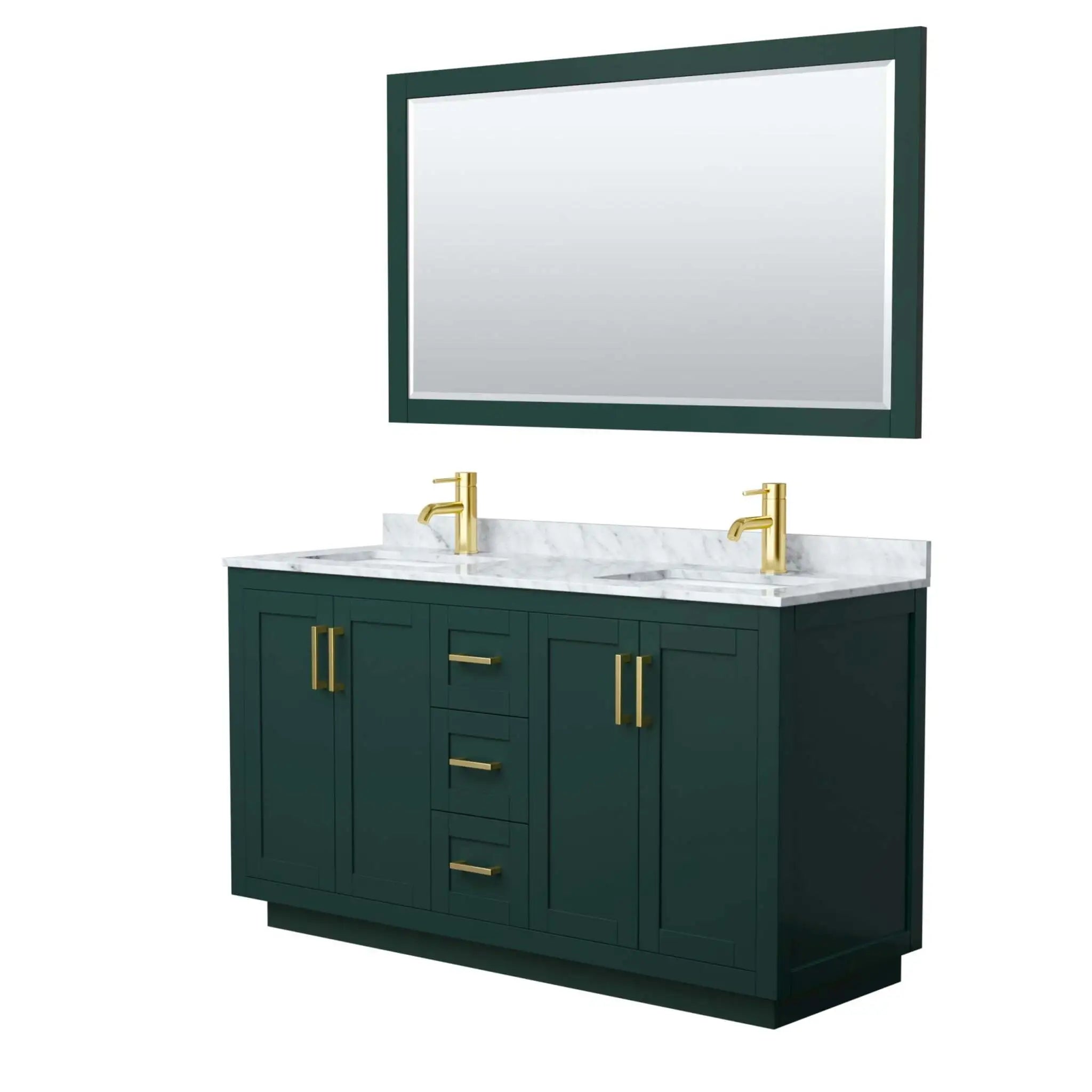 60" Miranda Double Bathroom Vanity in Green with Brushed Gold Trim & 58" Mirror by Wyndham