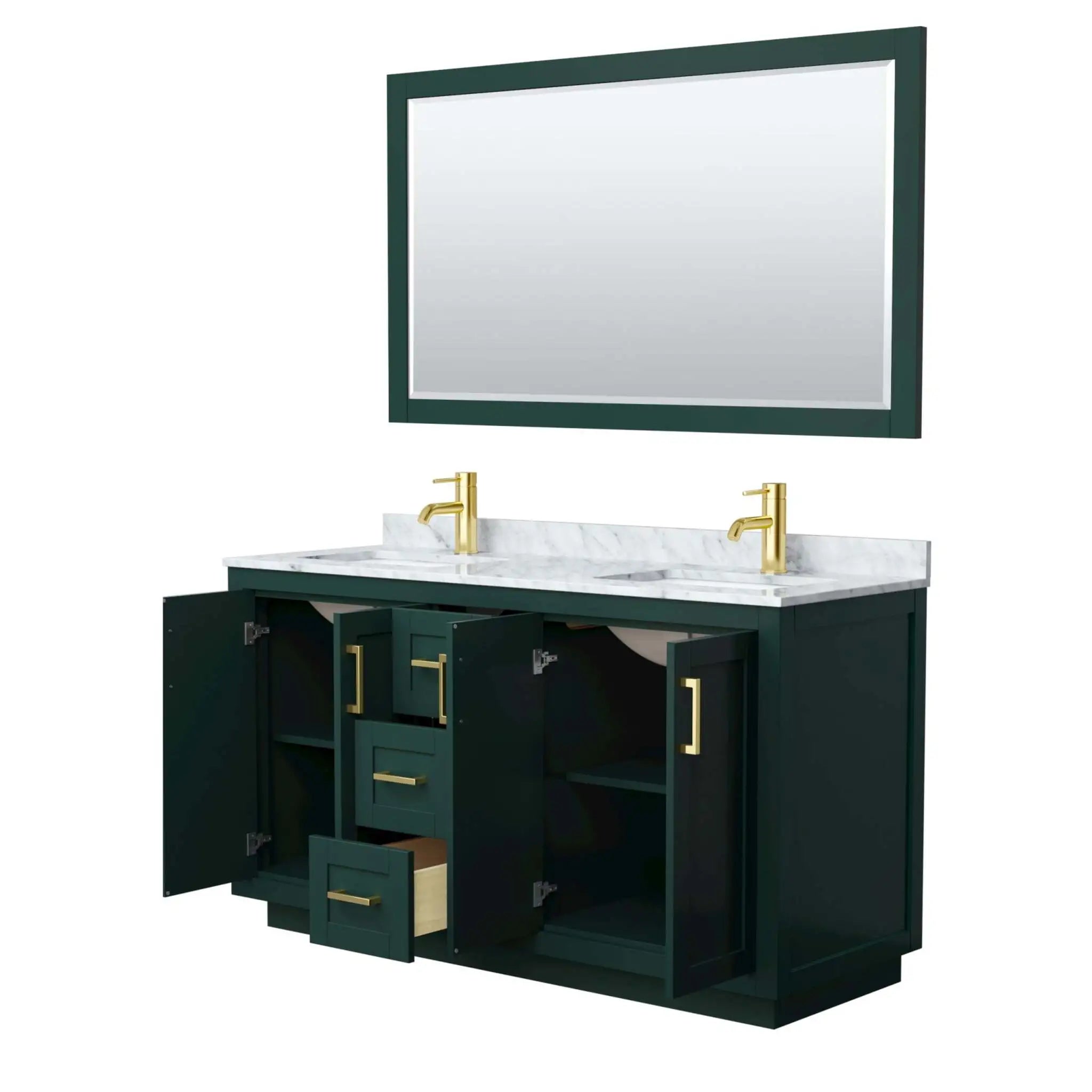 60" Miranda Double Bathroom Vanity in Green with Brushed Gold Trim & 58" Mirror by Wyndham