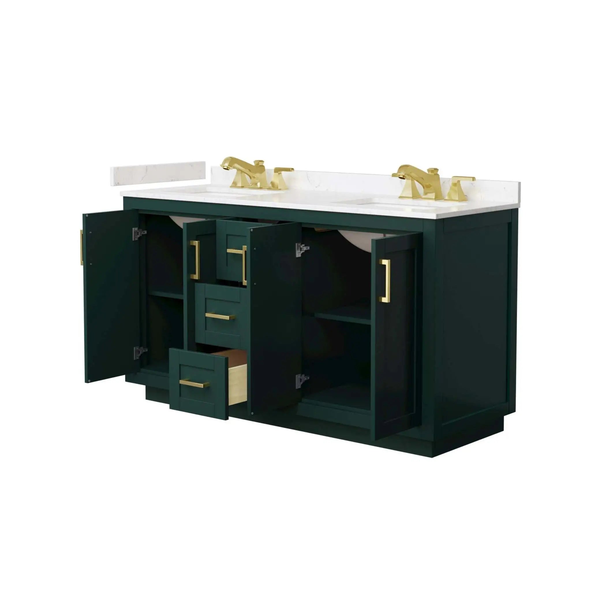 60" Miranda Double Bathroom Vanity in Green with Brushed Gold Trim by Wyndham
