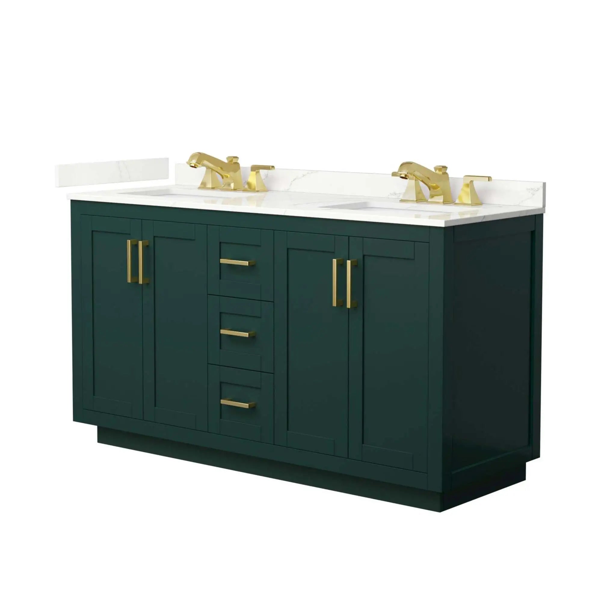 60" Miranda Double Bathroom Vanity in Green with Brushed Gold Trim by Wyndham
