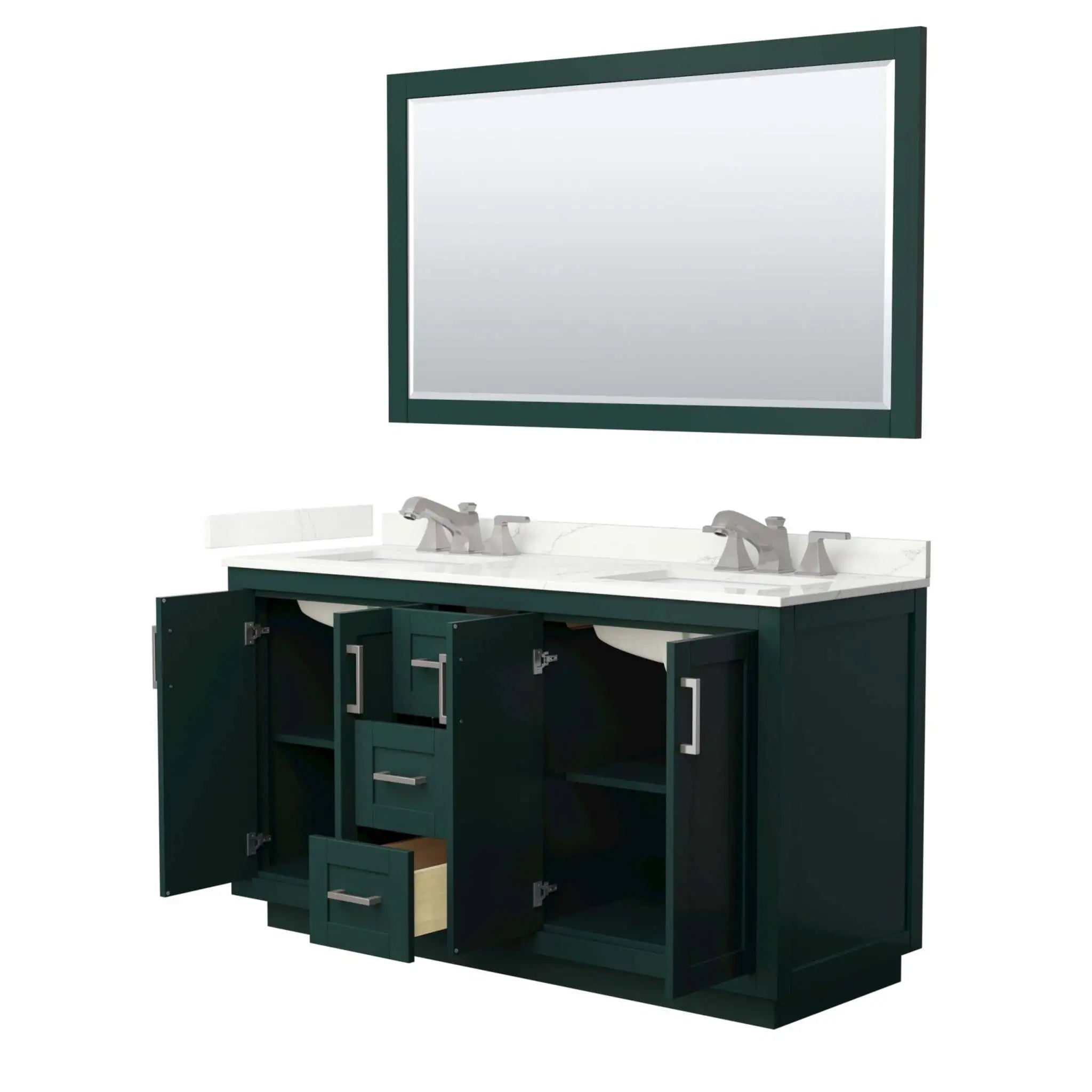 60" Miranda Double Bathroom Vanity in Green with Brushed Nickel Trim & 58" Mirror by Wyndham