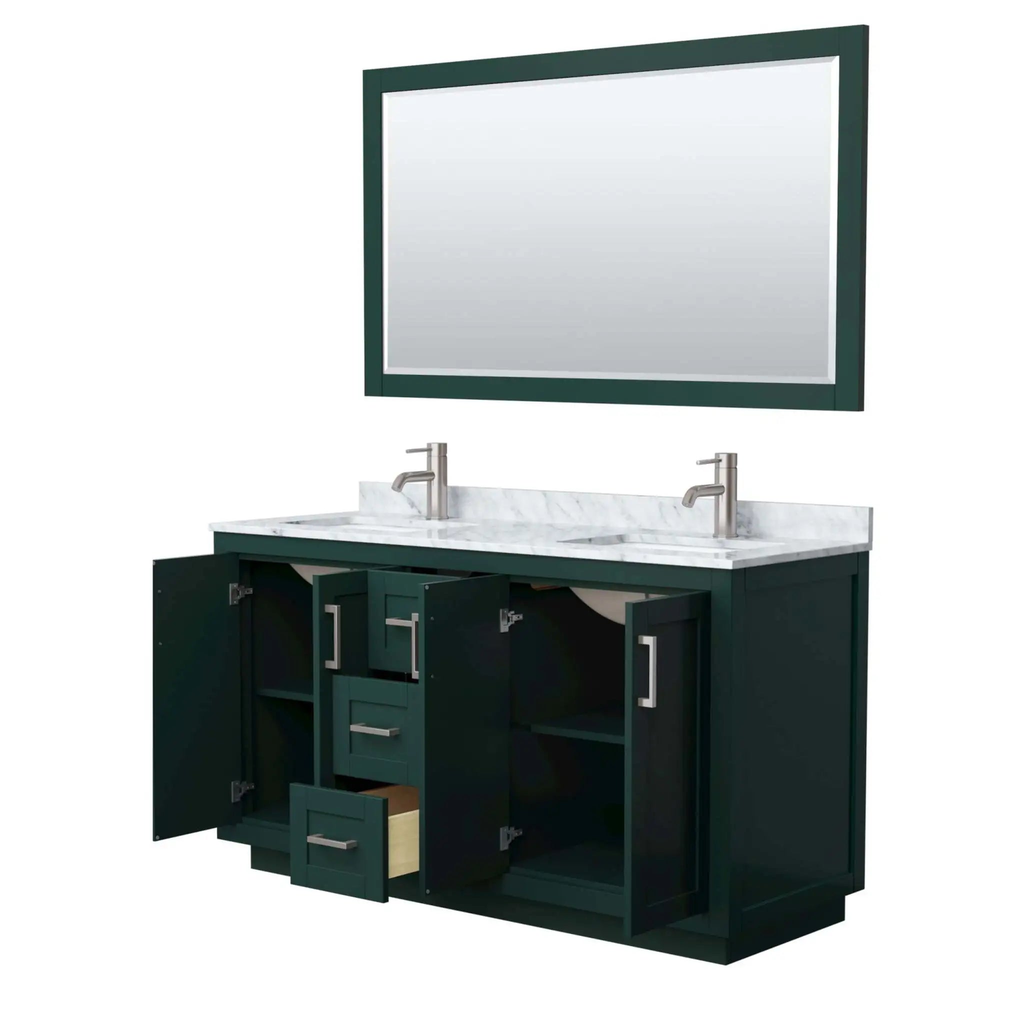 60" Miranda Double Bathroom Vanity in Green with Brushed Nickel Trim & 58" Mirror by Wyndham
