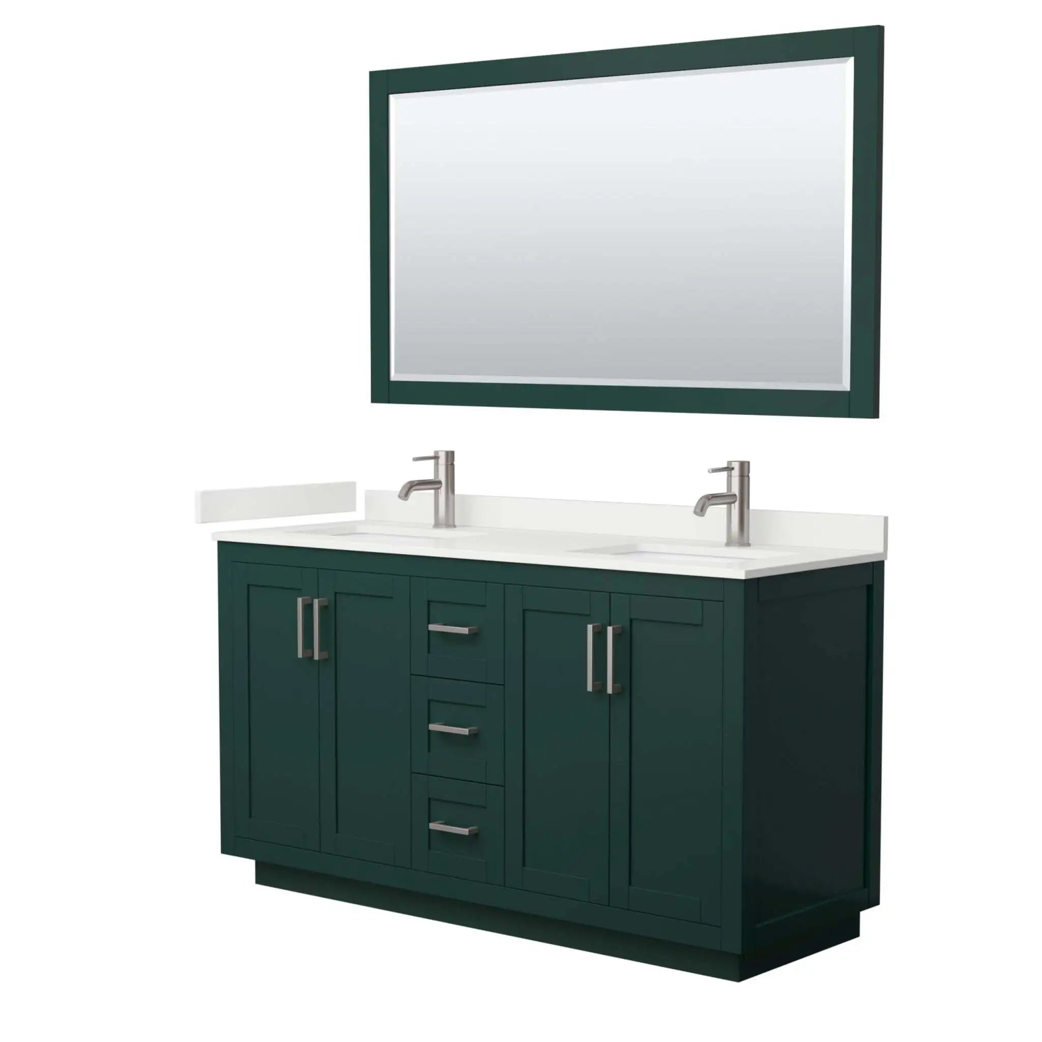 60" Miranda Double Bathroom Vanity in Green with Brushed Nickel Trim & 58" Mirror by Wyndham