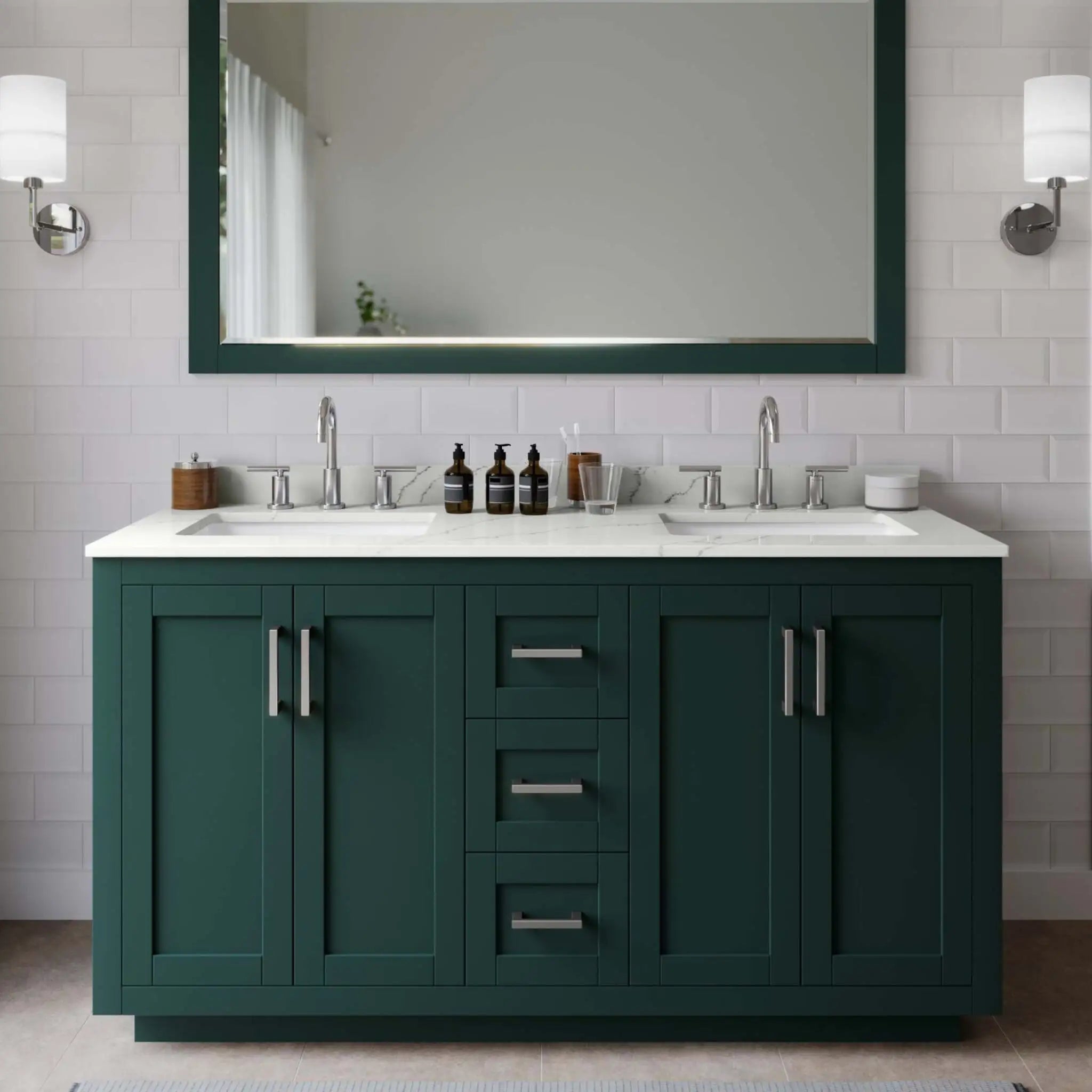 60" Miranda Double Bathroom Vanity in Green with Brushed Nickel Trim by Wyndham