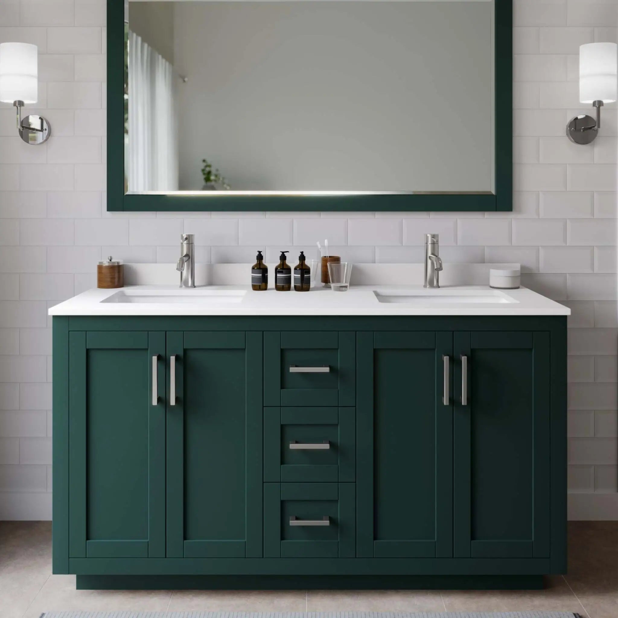 60" Miranda Double Bathroom Vanity in Green with Brushed Nickel Trim by Wyndham