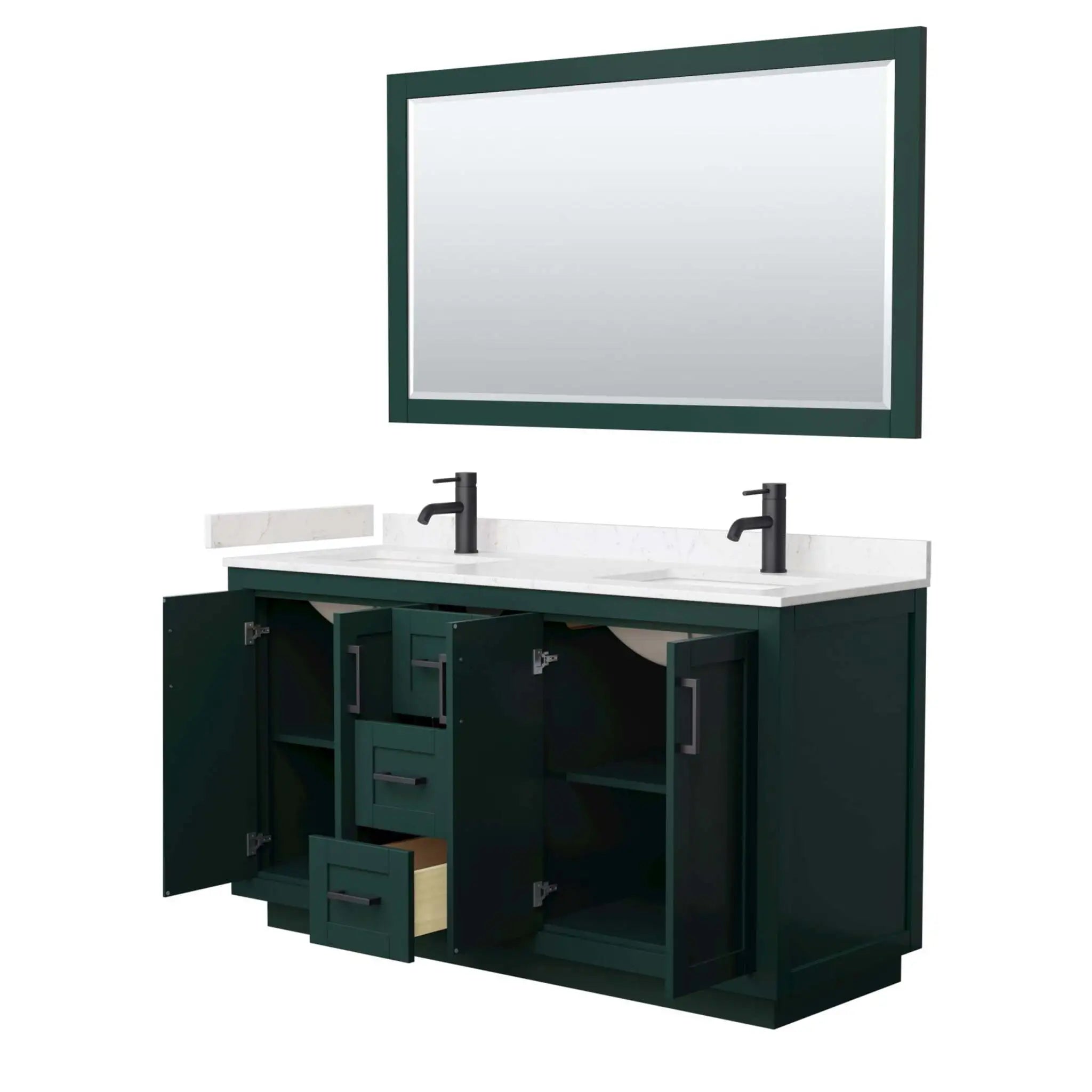 60" Miranda Double Bathroom Vanity in Green with Matte Black Trim & 58" Mirror by Wyndham