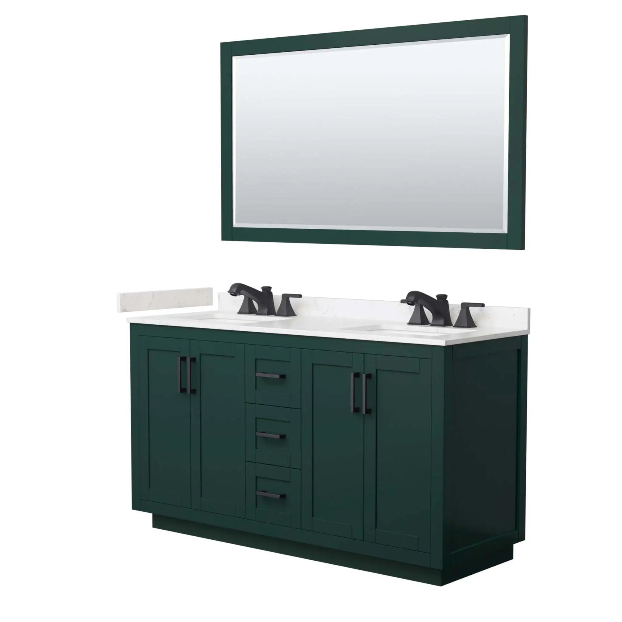 60" Miranda Double Bathroom Vanity in Green with Matte Black Trim & 58" Mirror by Wyndham