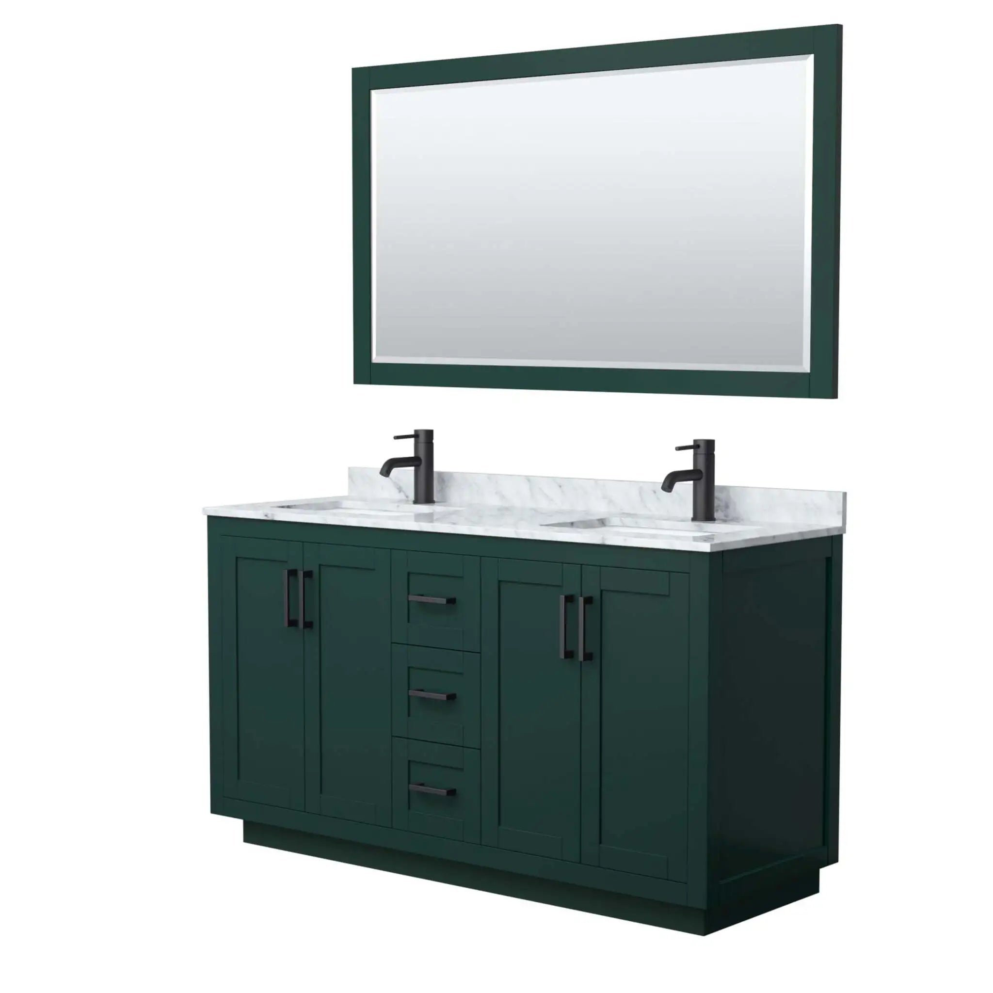 60" Miranda Double Bathroom Vanity in Green with Matte Black Trim & 58" Mirror by Wyndham