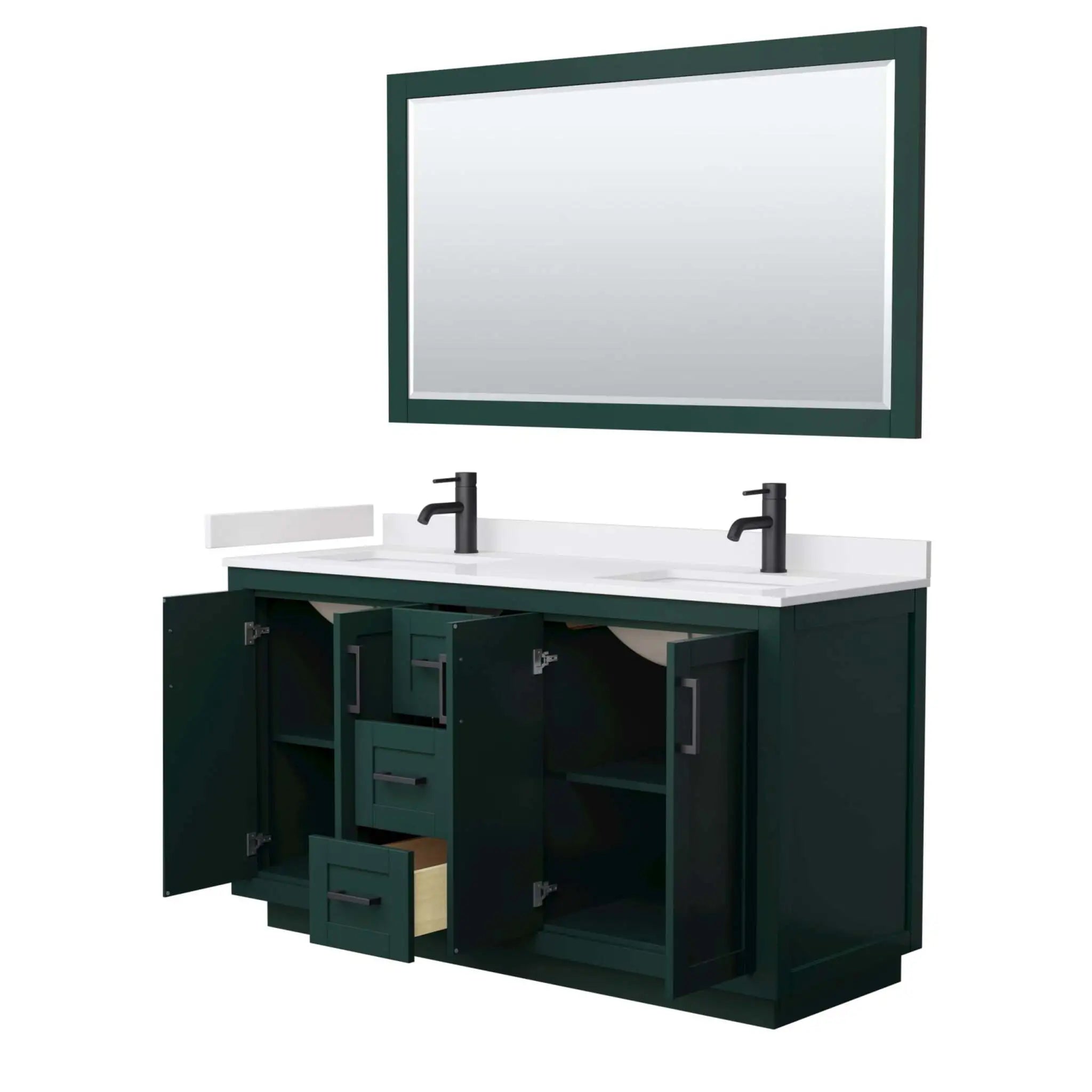 60" Miranda Double Bathroom Vanity in Green with Matte Black Trim & 58" Mirror by Wyndham