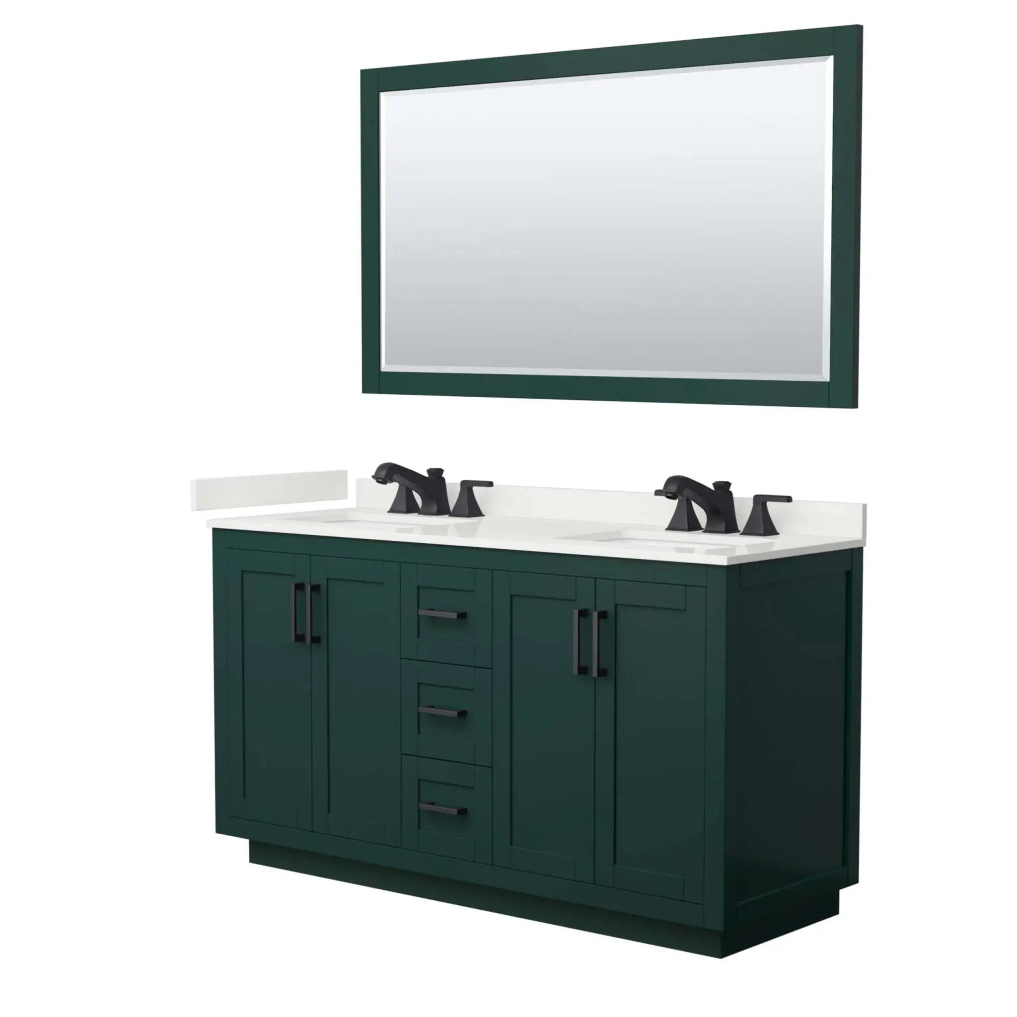 60" Miranda Double Bathroom Vanity in Green with Matte Black Trim & 58" Mirror by Wyndham