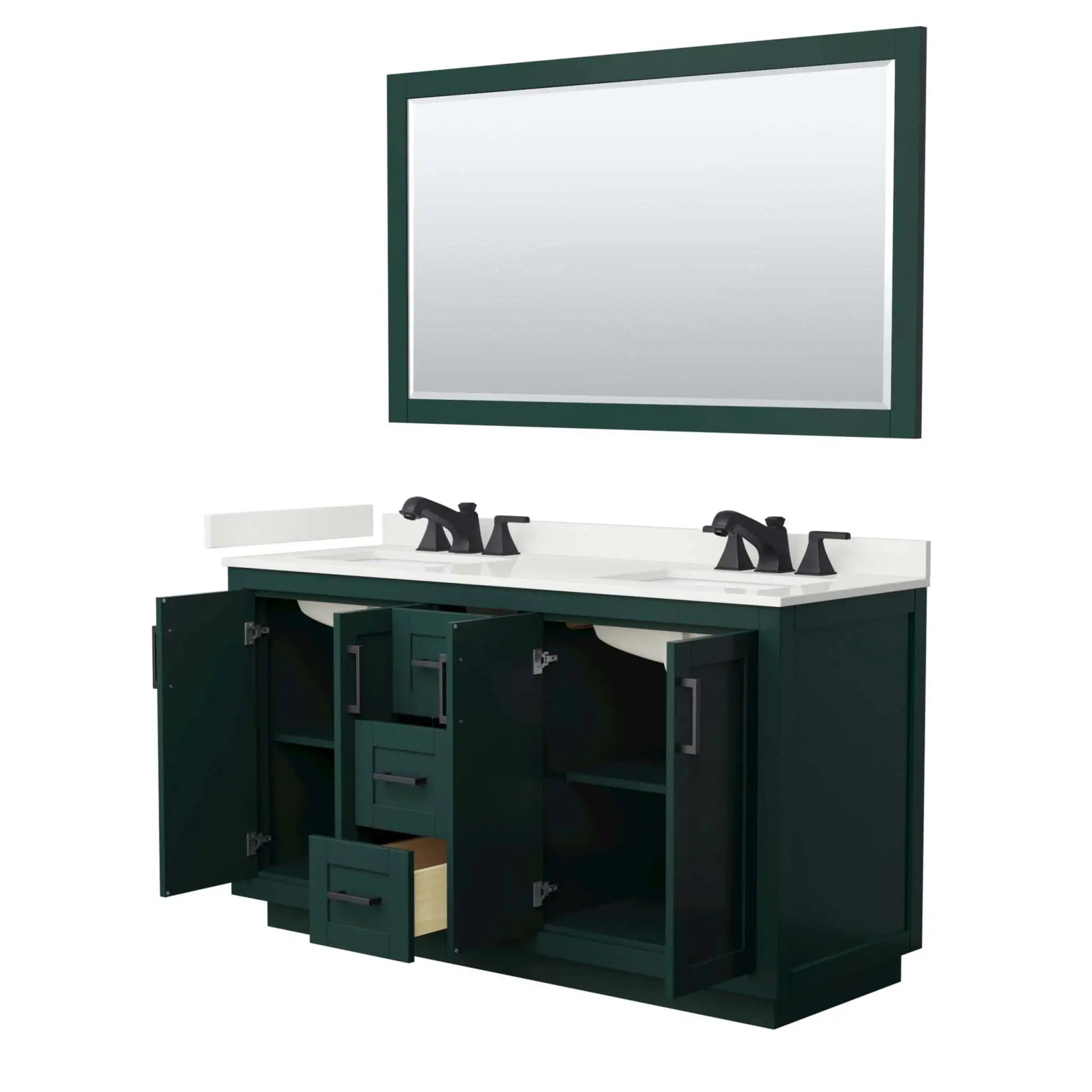 60" Miranda Double Bathroom Vanity in Green with Matte Black Trim & 58" Mirror by Wyndham