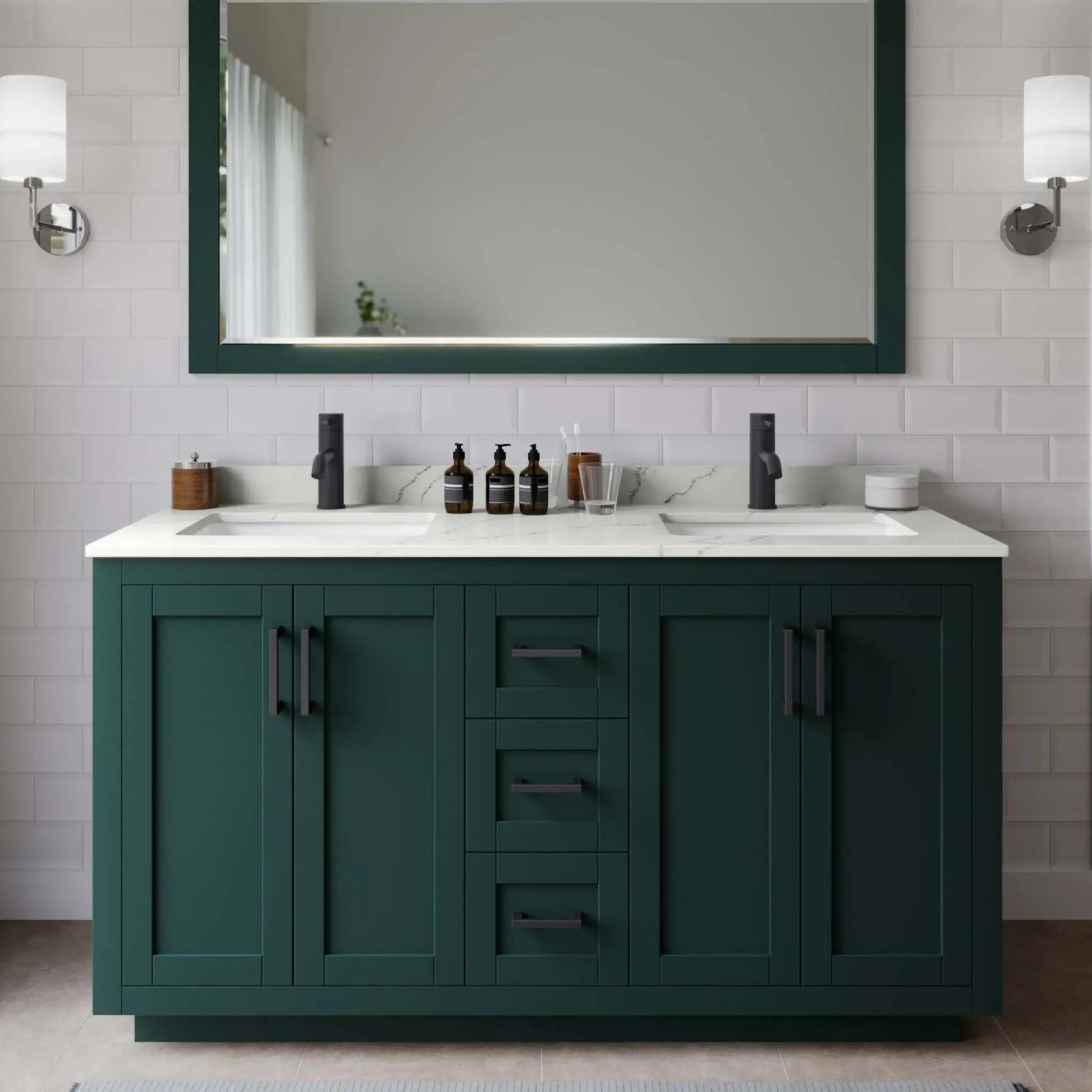 60" Miranda Double Bathroom Vanity in Green with Matte Black Trim by Wyndham