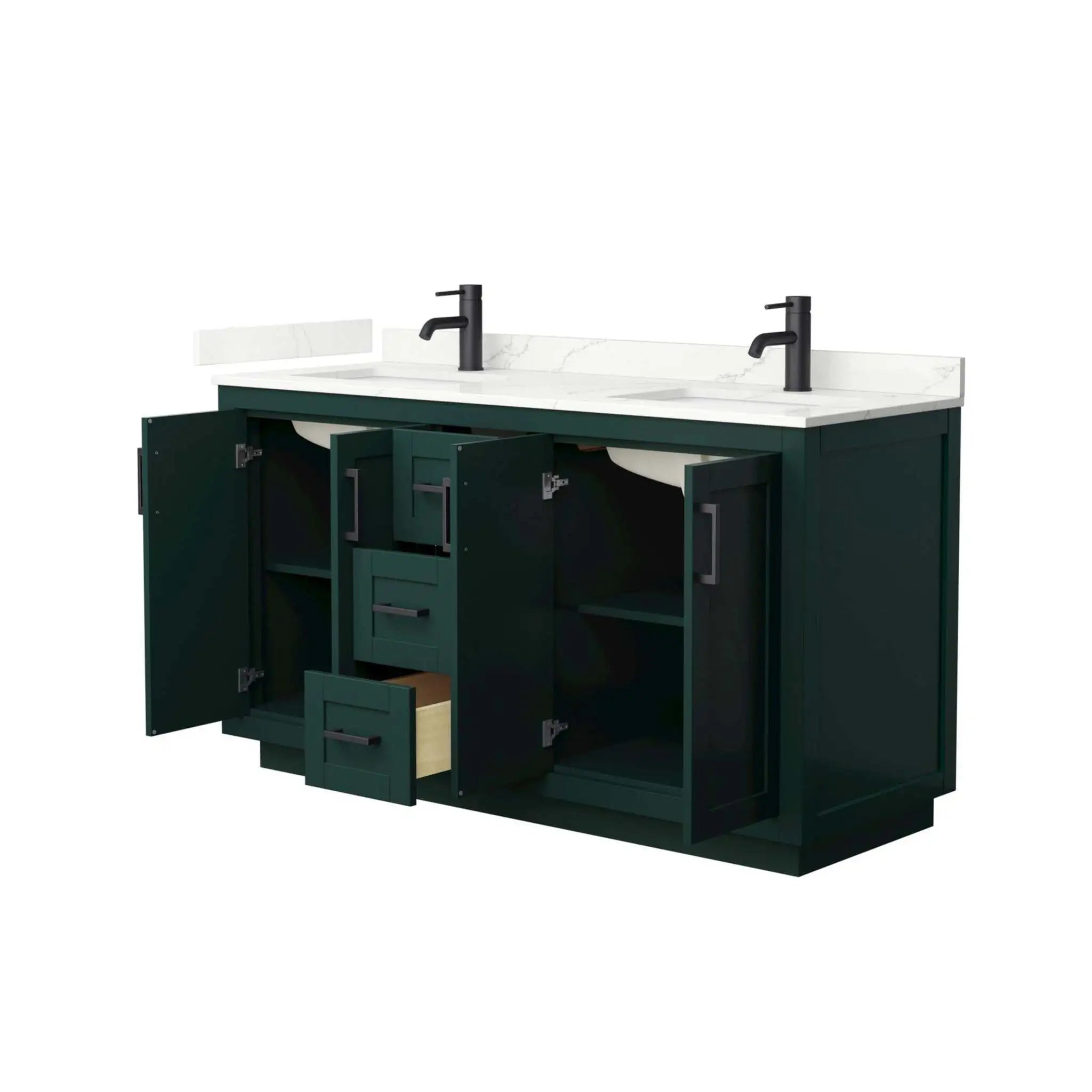 60" Miranda Double Bathroom Vanity in Green with Matte Black Trim by Wyndham